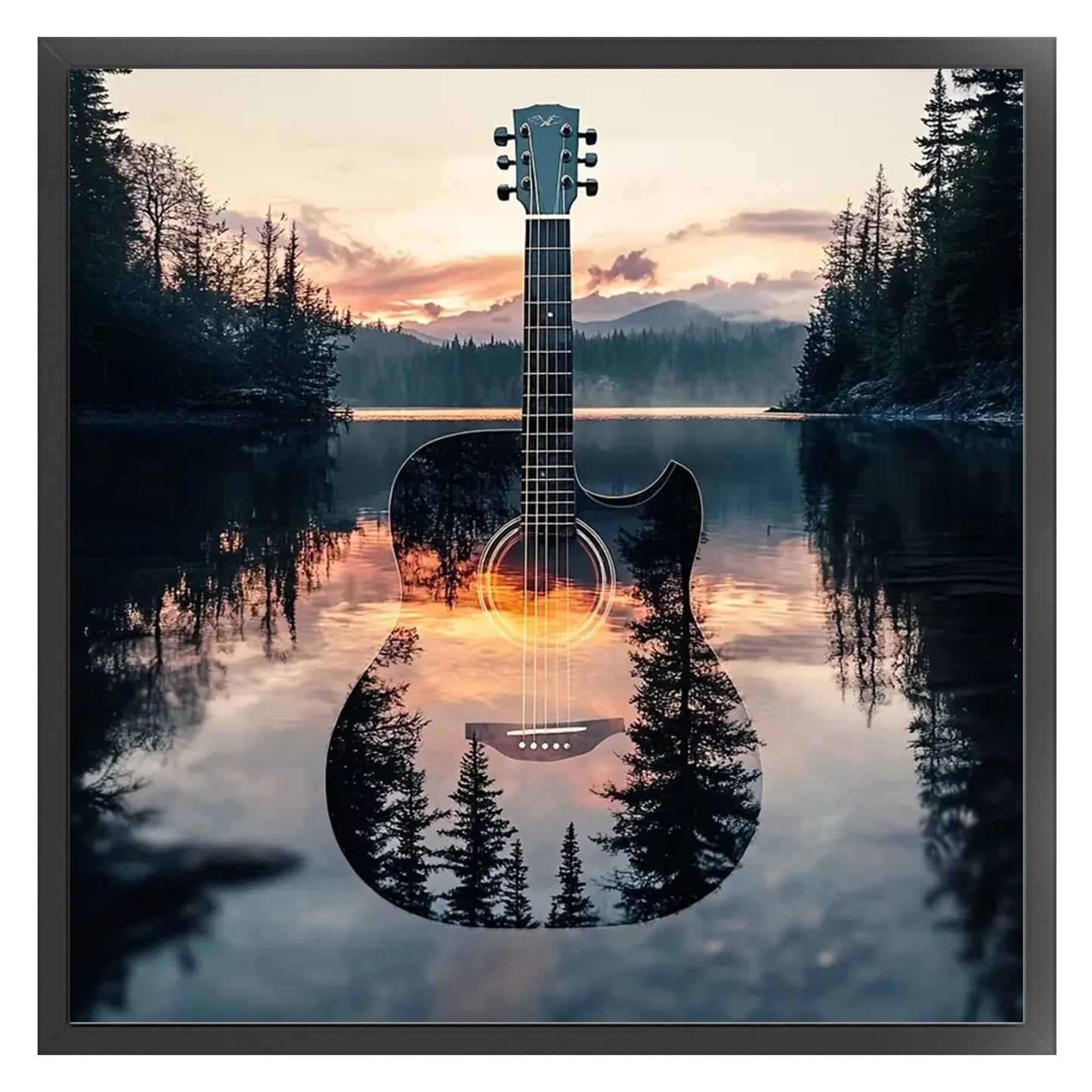 Silhouette - Guitar Forest - Full 11CT Stamped Cross Stitch 40x40CM - Huacan