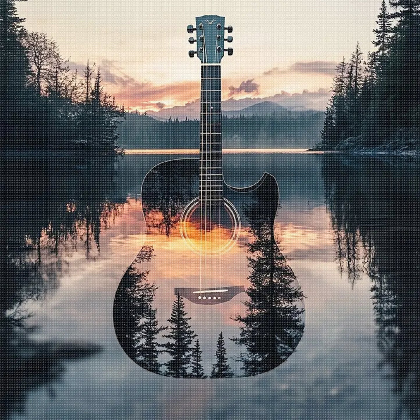 Silhouette - Guitar Forest - Full 11CT Stamped Cross Stitch 40x40CM - Huacan