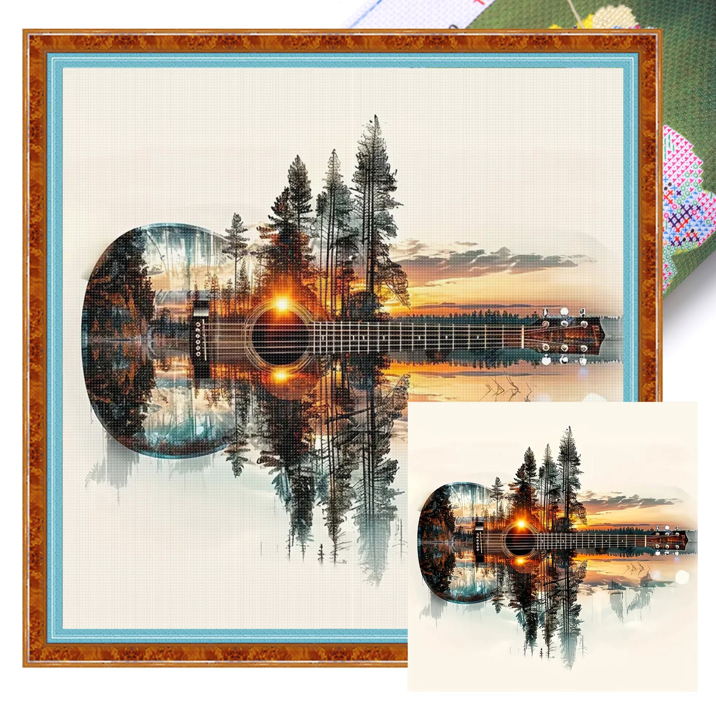 Silhouette - Guitar Forest - Full 11CT Stamped Cross Stitch 40x40CM - Huacan