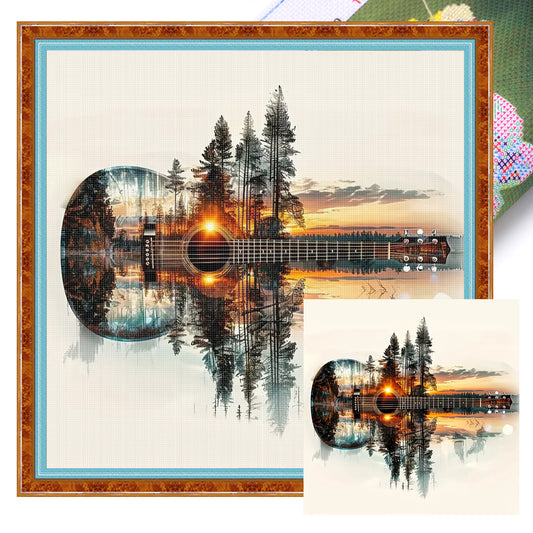 Silhouette - Guitar Forest - Full 11CT Stamped Cross Stitch 40x40CM - Huacan