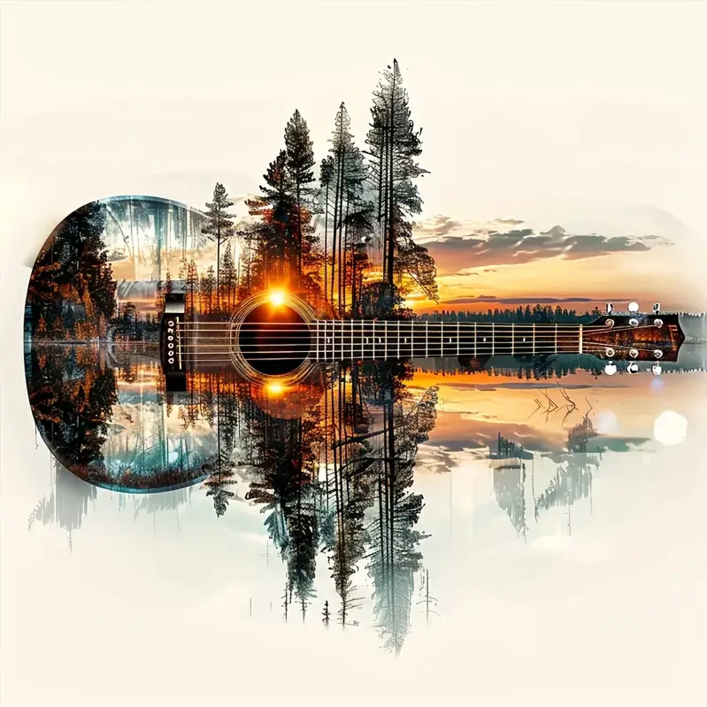 Silhouette - Guitar Forest - Full 11CT Stamped Cross Stitch 40x40CM - Huacan