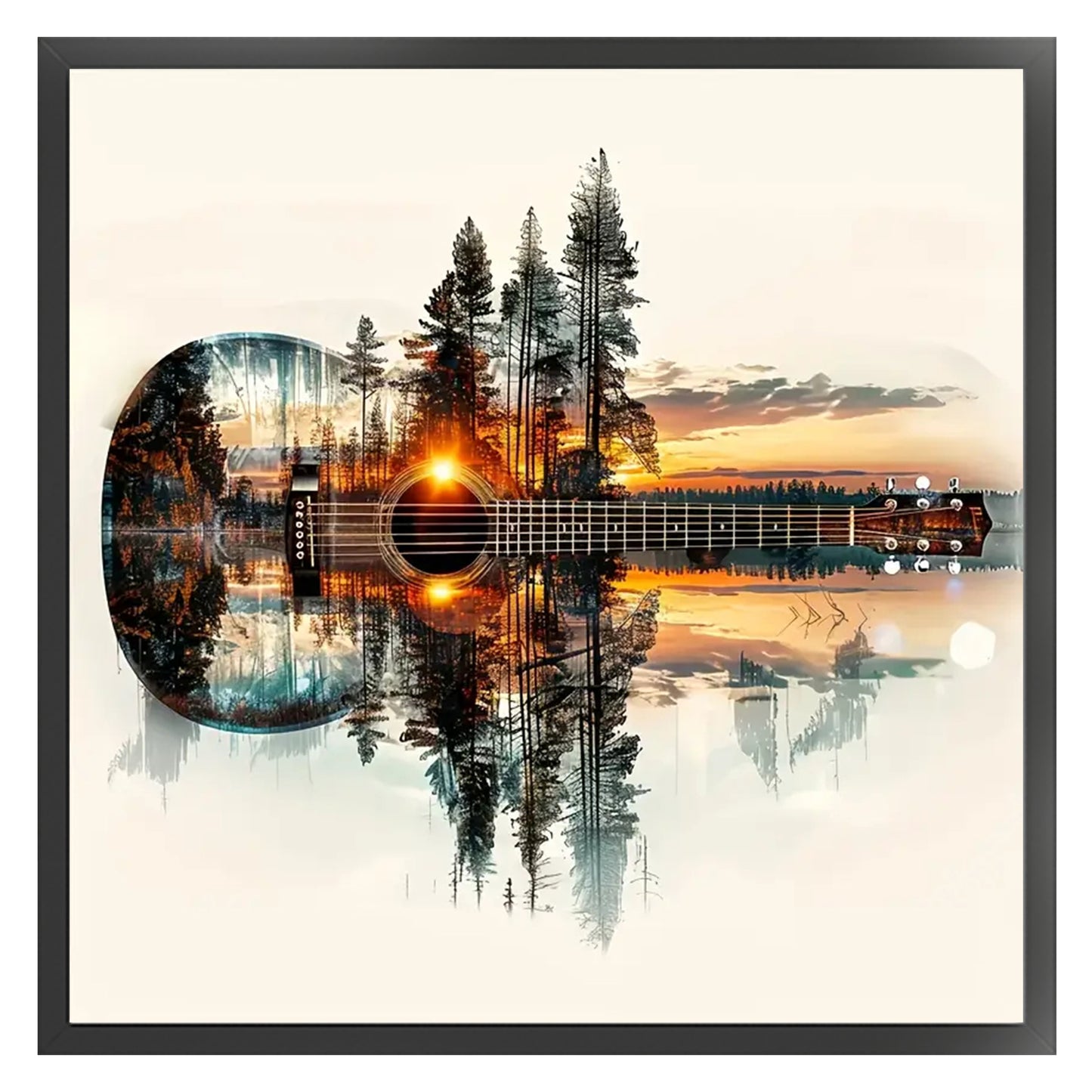 Silhouette - Guitar Forest - Full 11CT Stamped Cross Stitch 40x40CM - Huacan