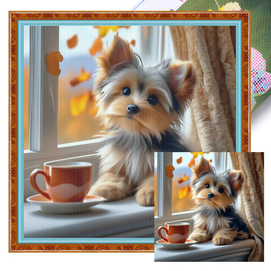 Yorkshire Terrier-Dog - Full 11CT Stamped Cross Stitch 40x40CM - Huacan