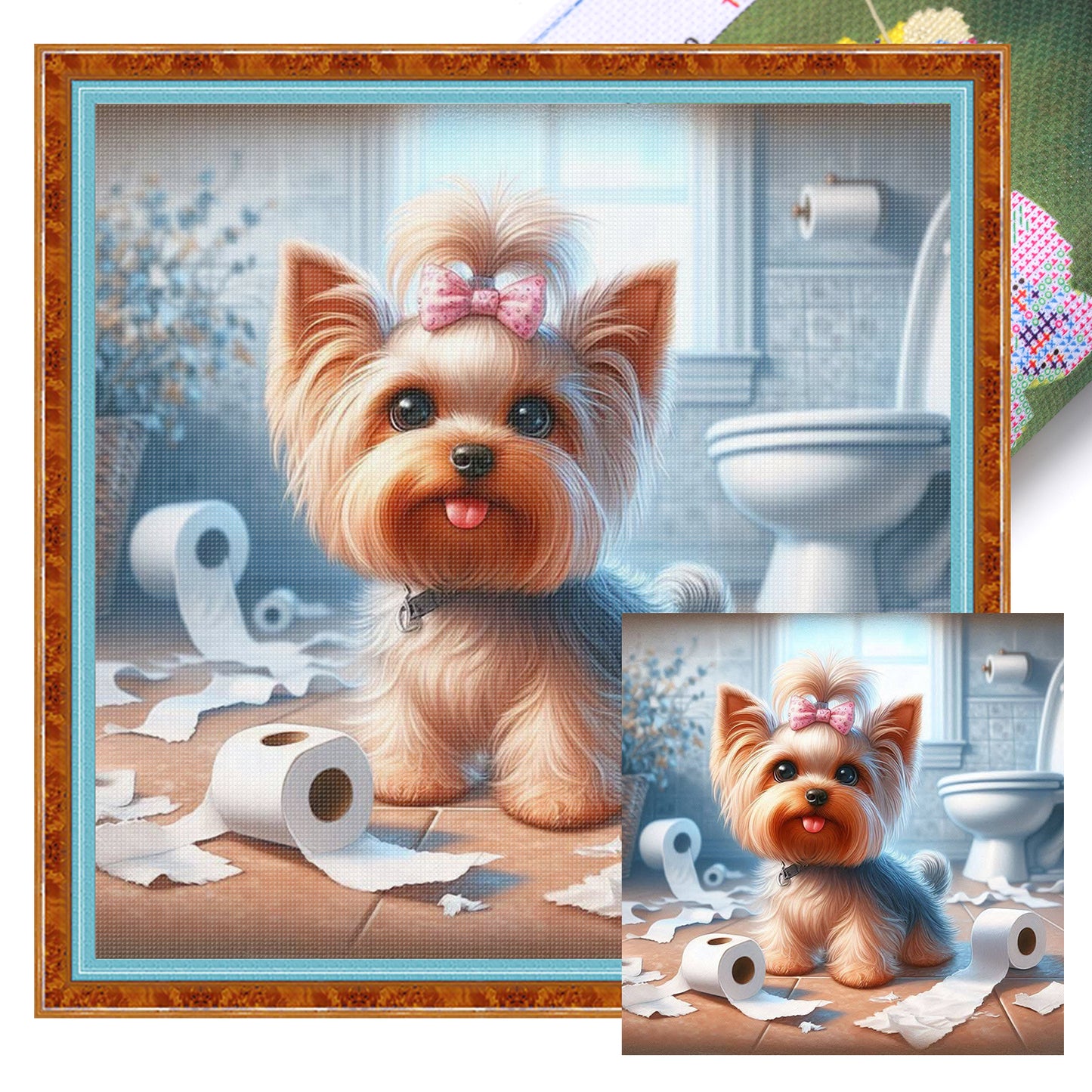 Yorkshire Terrier-Dog - Full 11CT Stamped Cross Stitch 40x40CM - Huacan