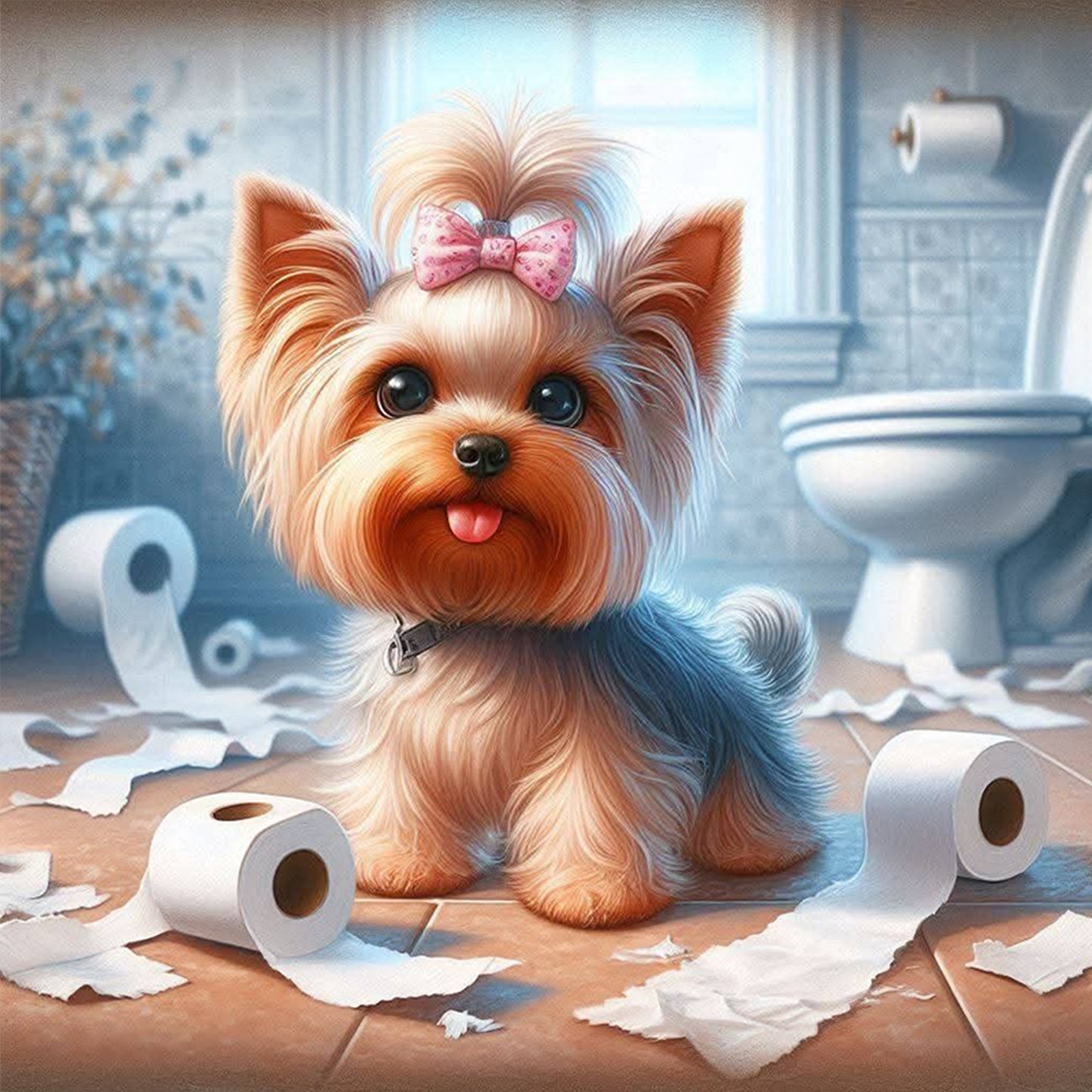 Yorkshire Terrier-Dog - Full 11CT Stamped Cross Stitch 40x40CM - Huacan