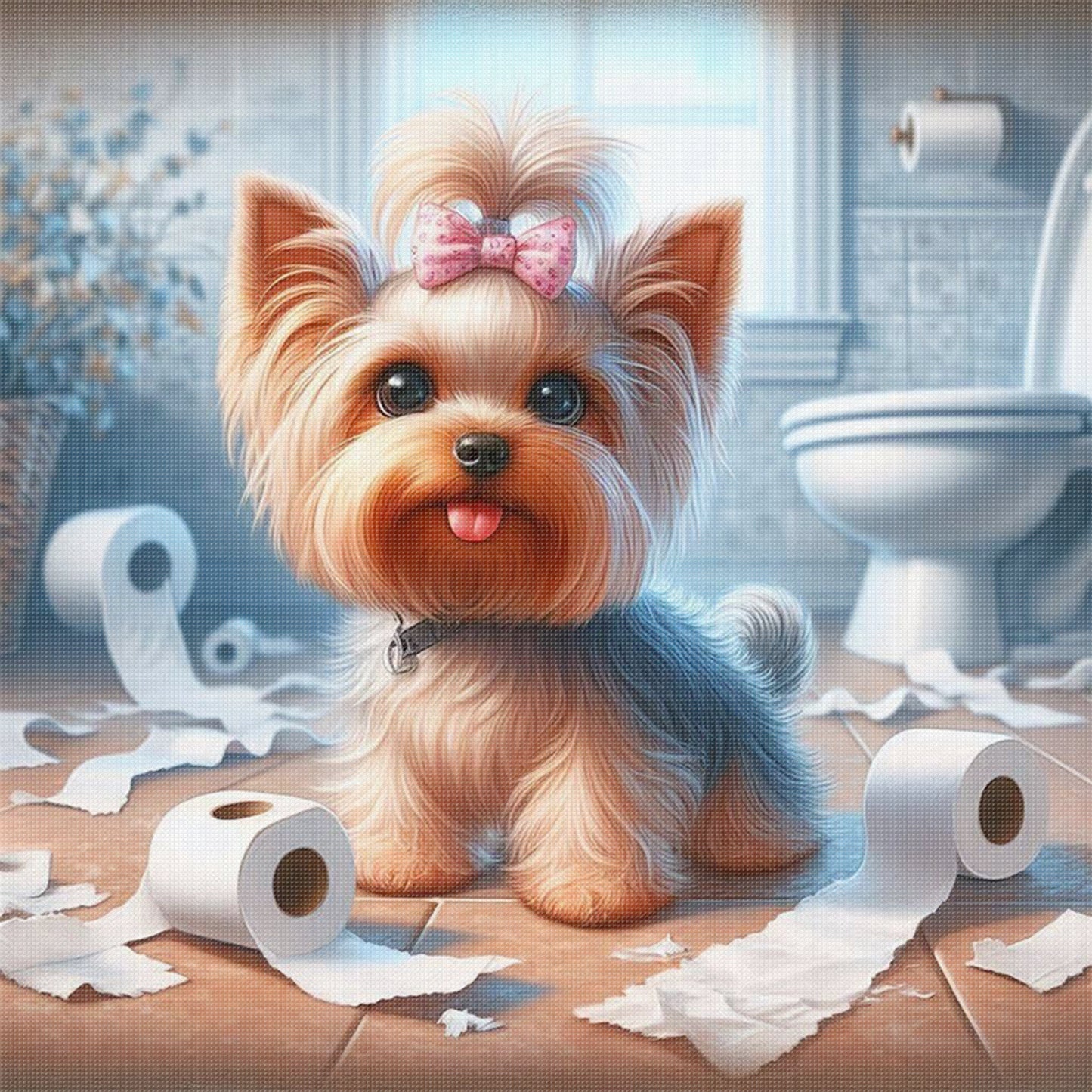 Yorkshire Terrier-Dog - Full 11CT Stamped Cross Stitch 40x40CM - Huacan