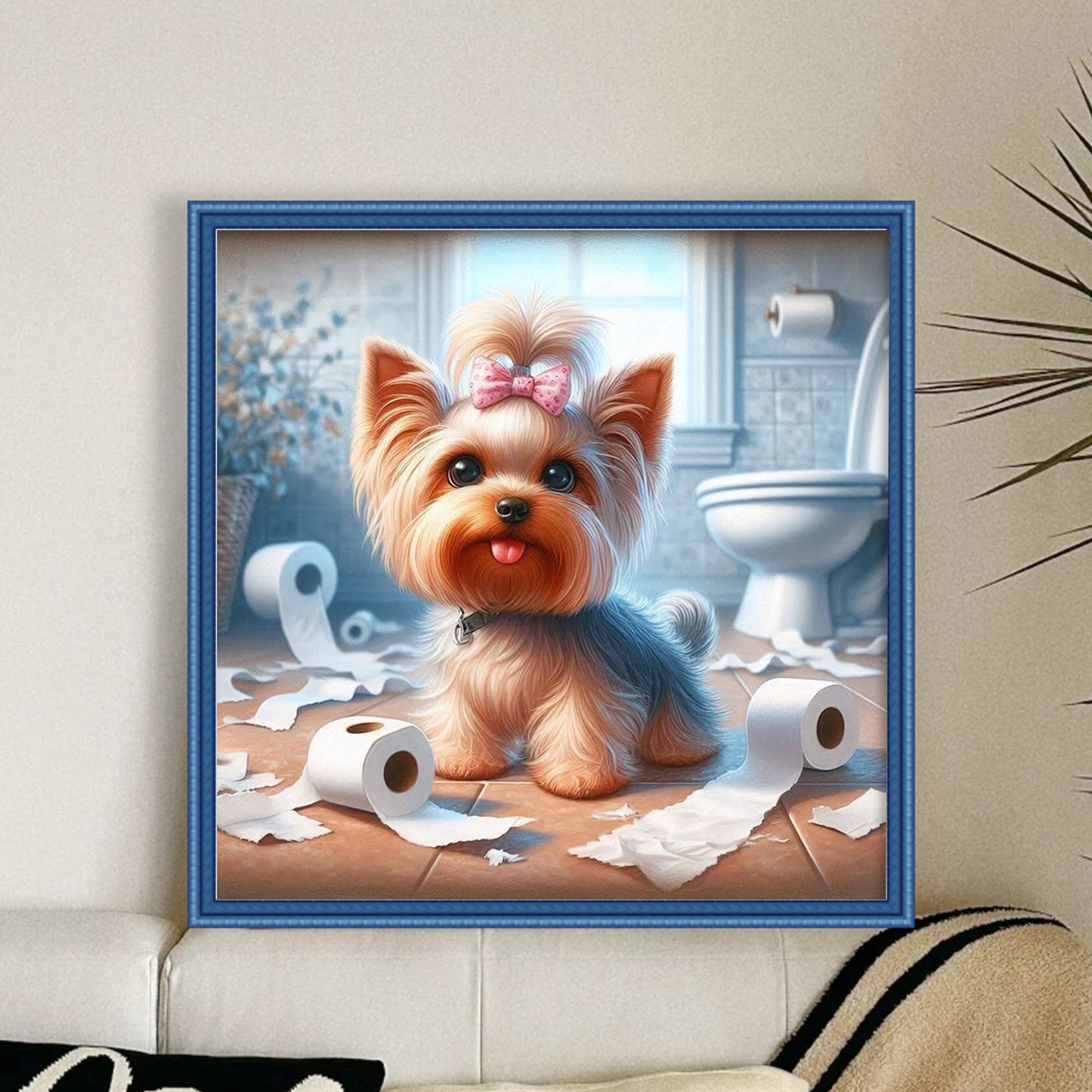 Yorkshire Terrier-Dog - Full 11CT Stamped Cross Stitch 40x40CM - Huacan