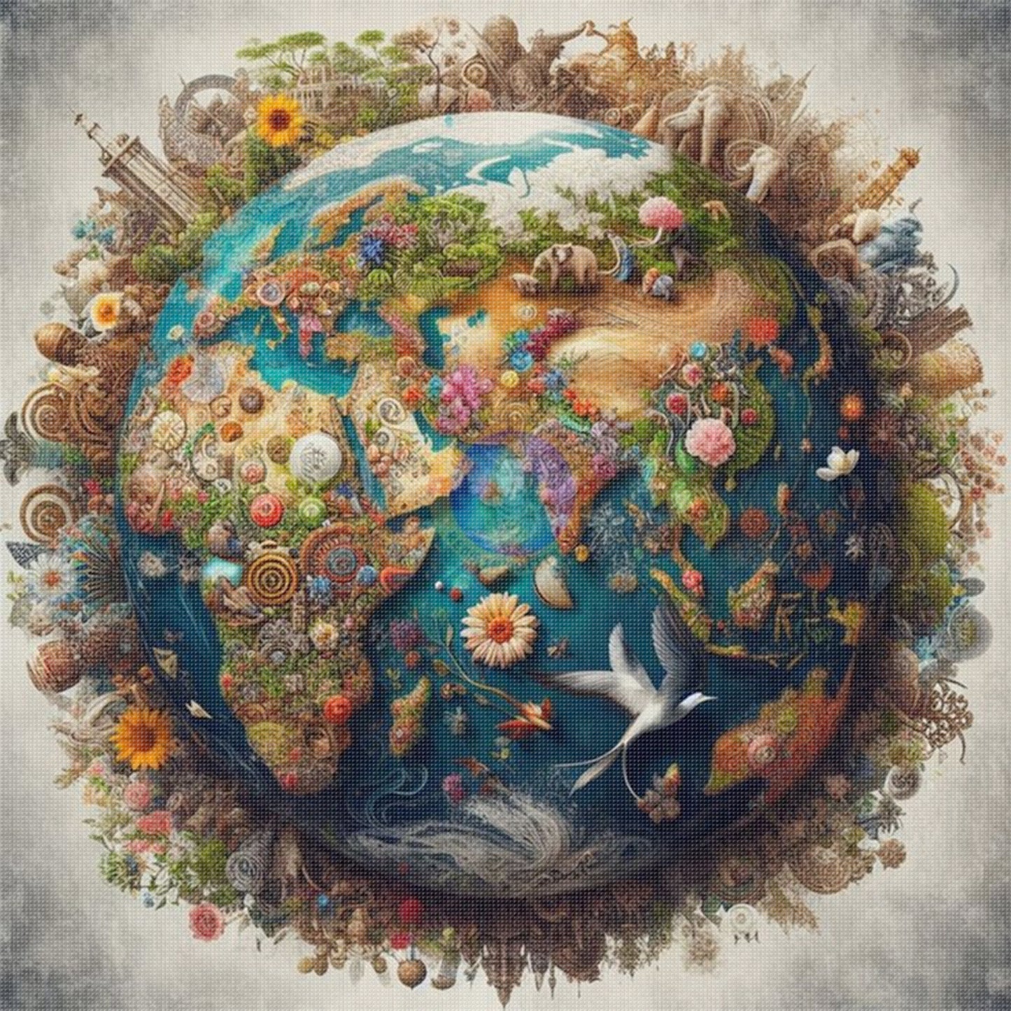 Earth Creatures - Full 11CT Stamped Cross Stitch 50x50CM - Huacan