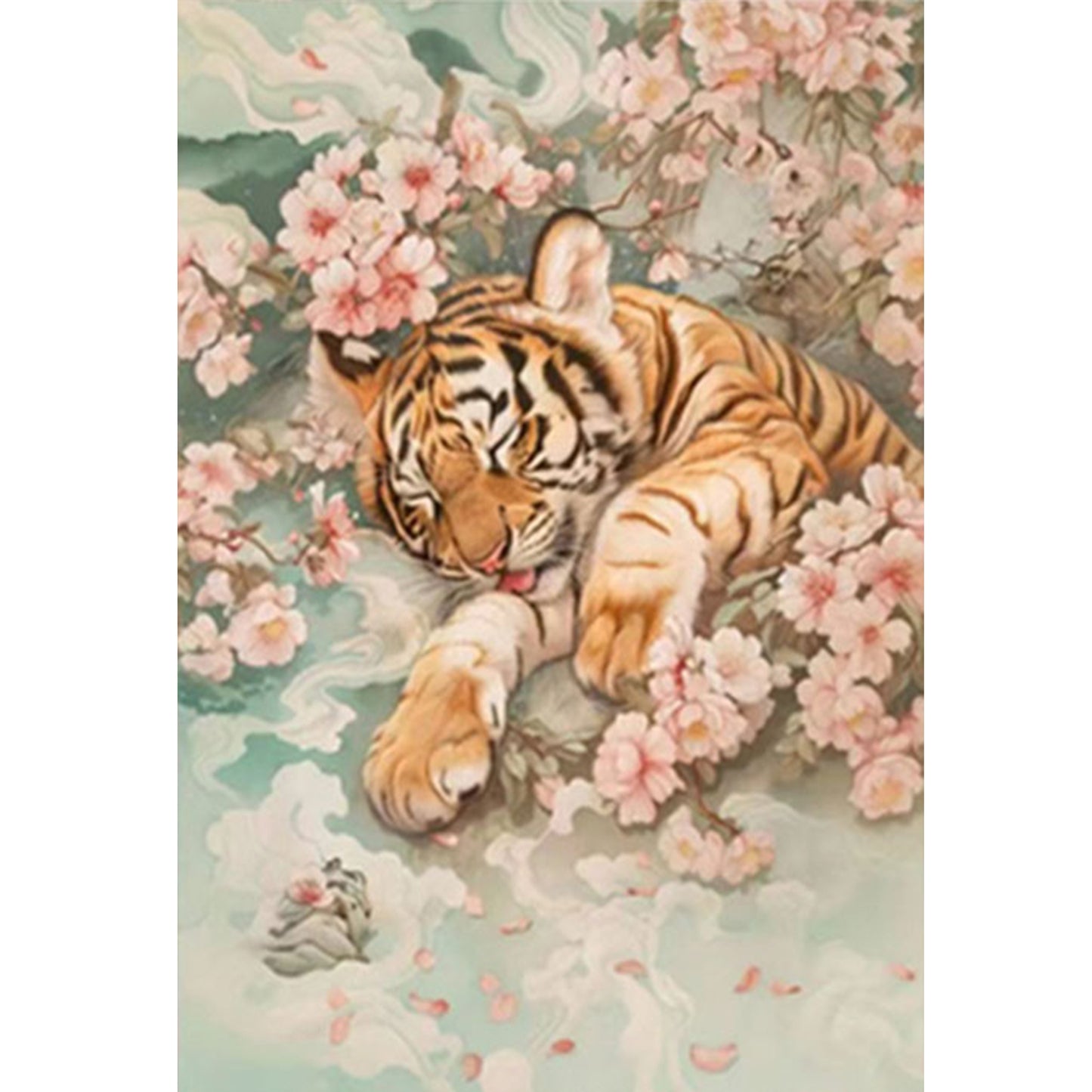 Peach Blossom Little Tiger - Full 11CT Stamped Cross Stitch 50x70CM - Mona Lisa