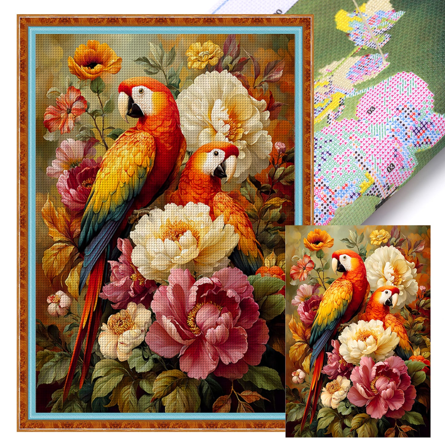 Parrot And Peony - Full 11CT Stamped Cross Stitch 50x70CM - Mona Lisa