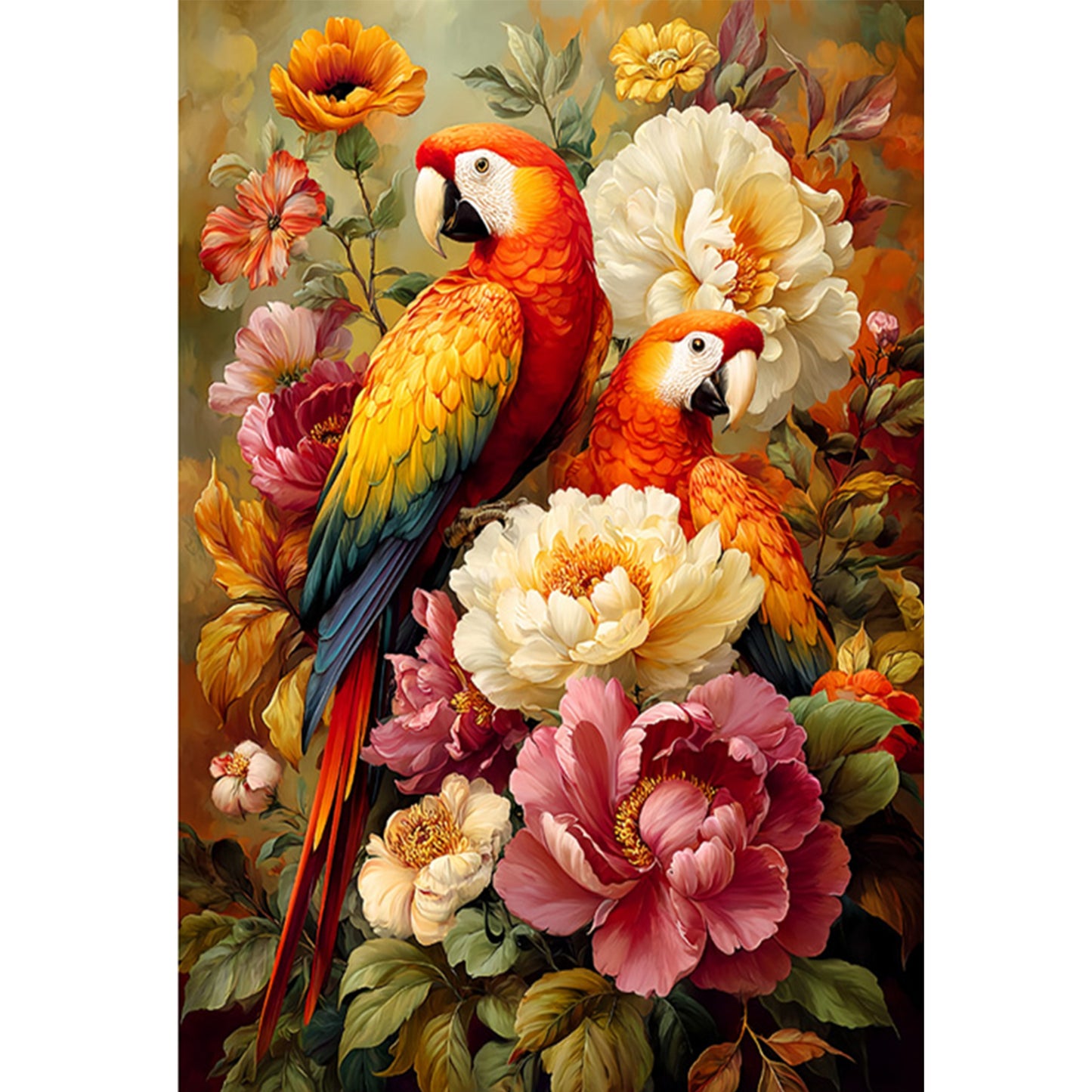 Parrot And Peony - Full 11CT Stamped Cross Stitch 50x70CM - Mona Lisa