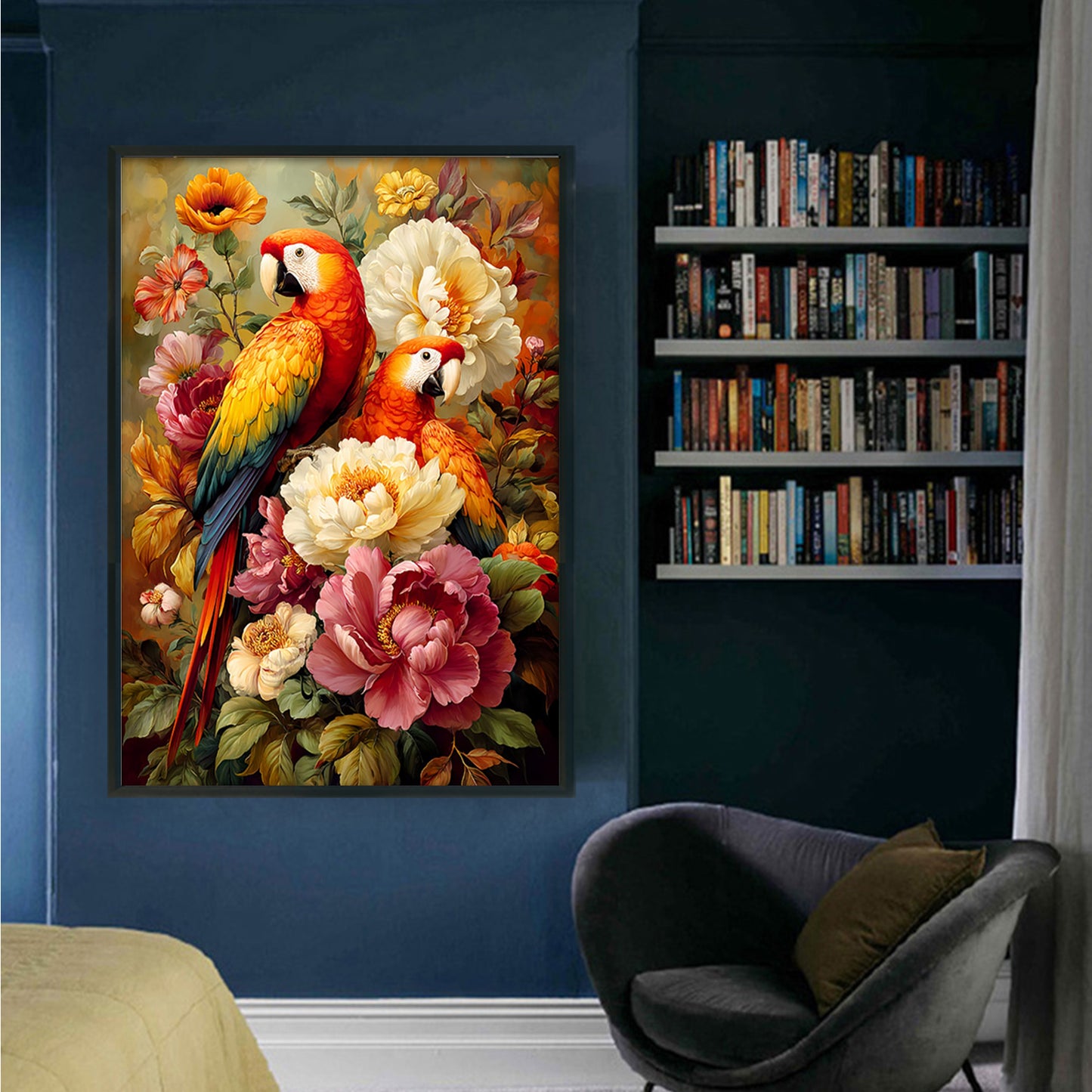 Parrot And Peony - Full 11CT Stamped Cross Stitch 50x70CM - Mona Lisa