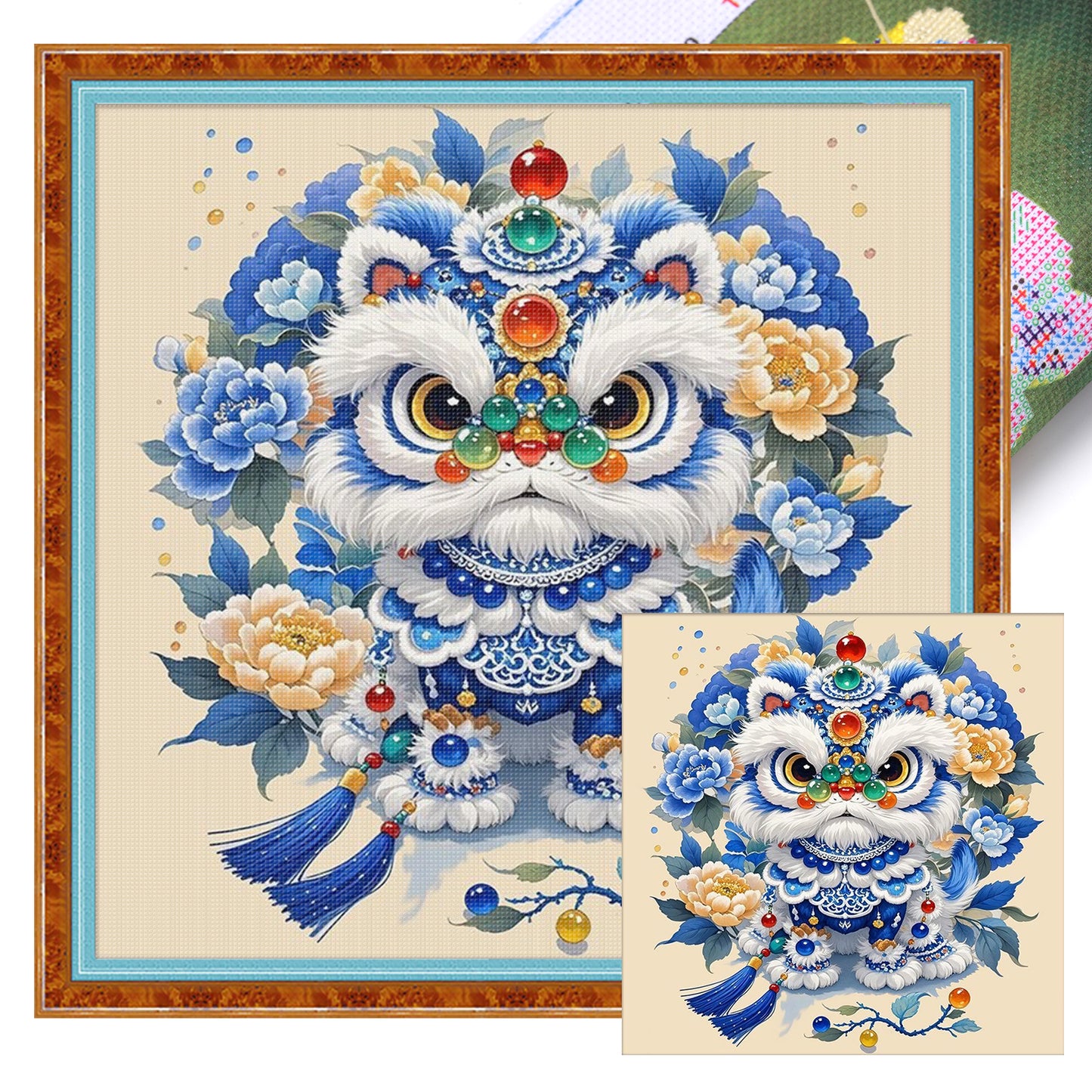 Lucky Lion Blessing - Full 11CT Stamped Cross Stitch 50x50CM - Mona Lisa
