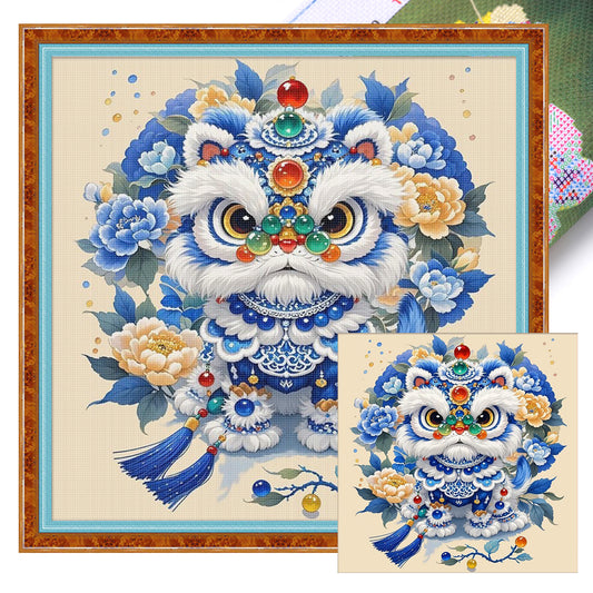 Lucky Lion Blessing - Full 11CT Stamped Cross Stitch 50x50CM - Mona Lisa