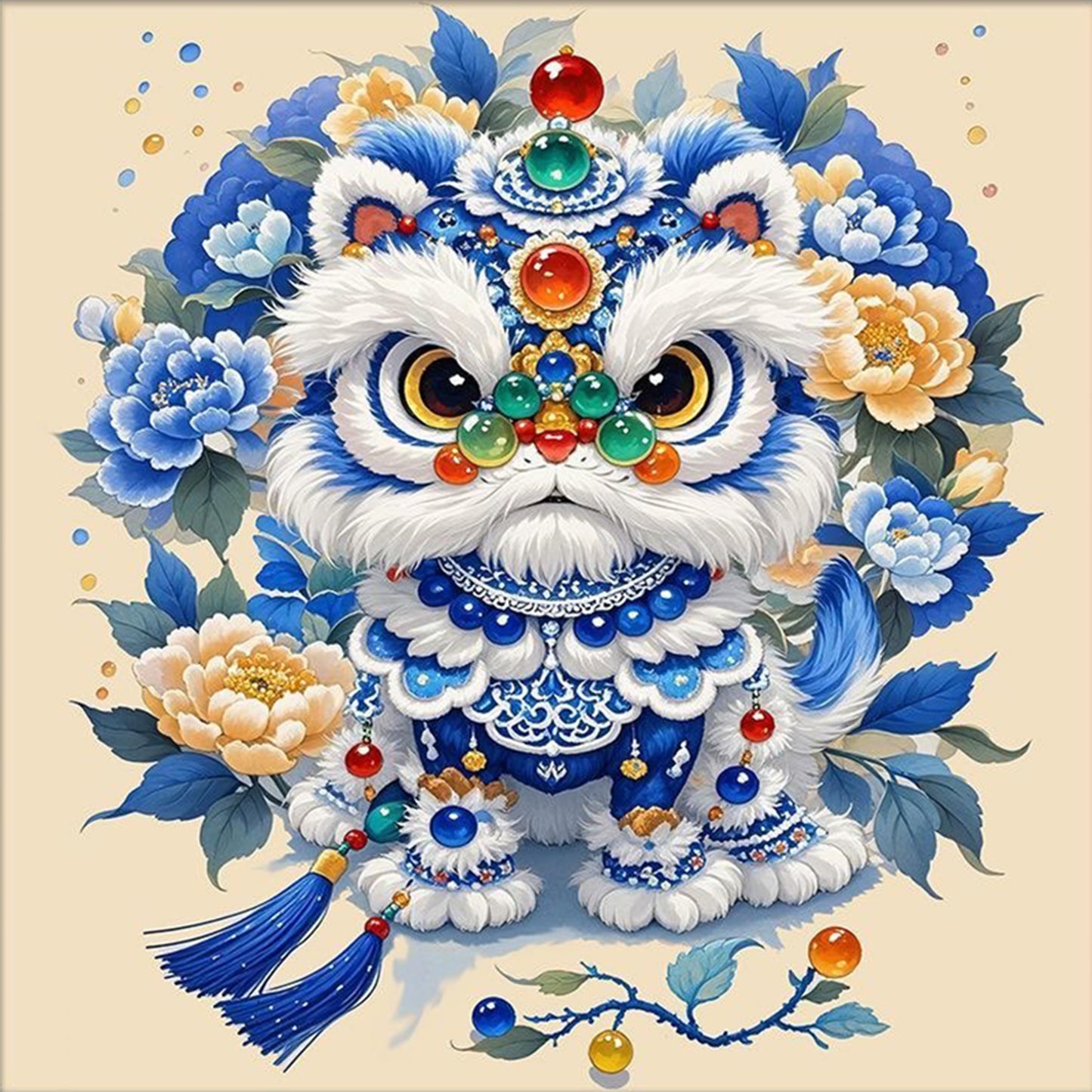 Lucky Lion Blessing - Full 11CT Stamped Cross Stitch 50x50CM - Mona Lisa