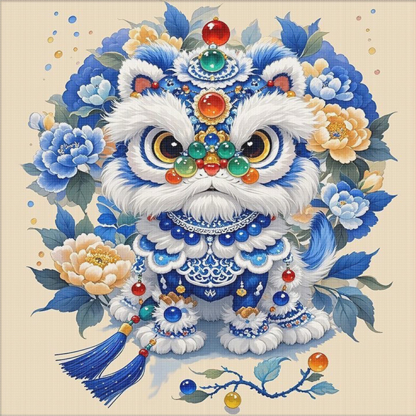 Lucky Lion Blessing - Full 11CT Stamped Cross Stitch 50x50CM - Mona Lisa