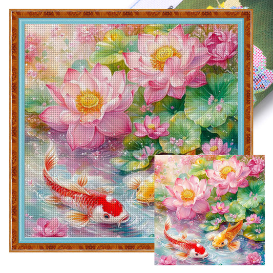 Nine Fish And Lotus Painting - Full 11CT Stamped Cross Stitch 65x65CM - Mona Lisa