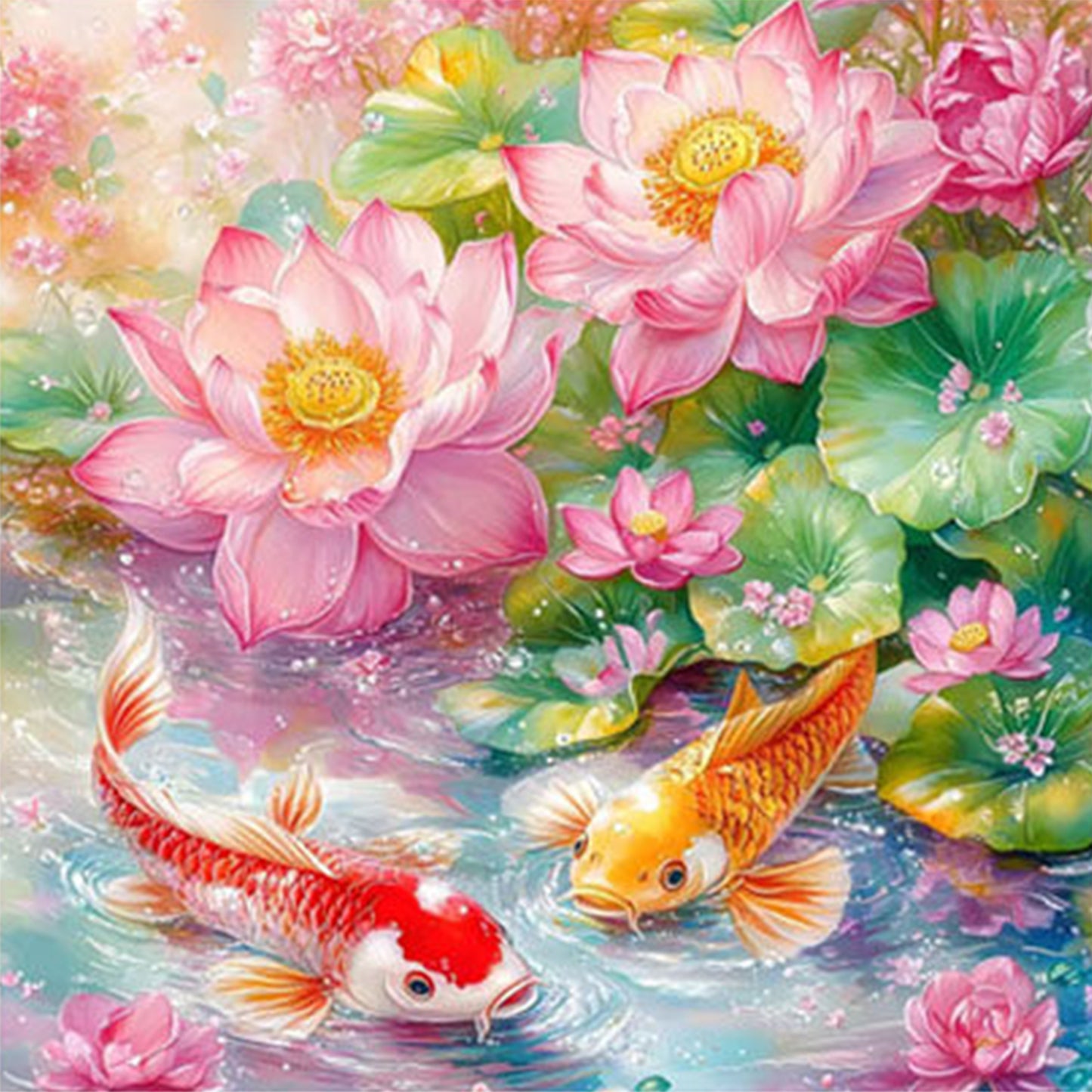 Nine Fish And Lotus Painting - Full 11CT Stamped Cross Stitch 65x65CM - Mona Lisa