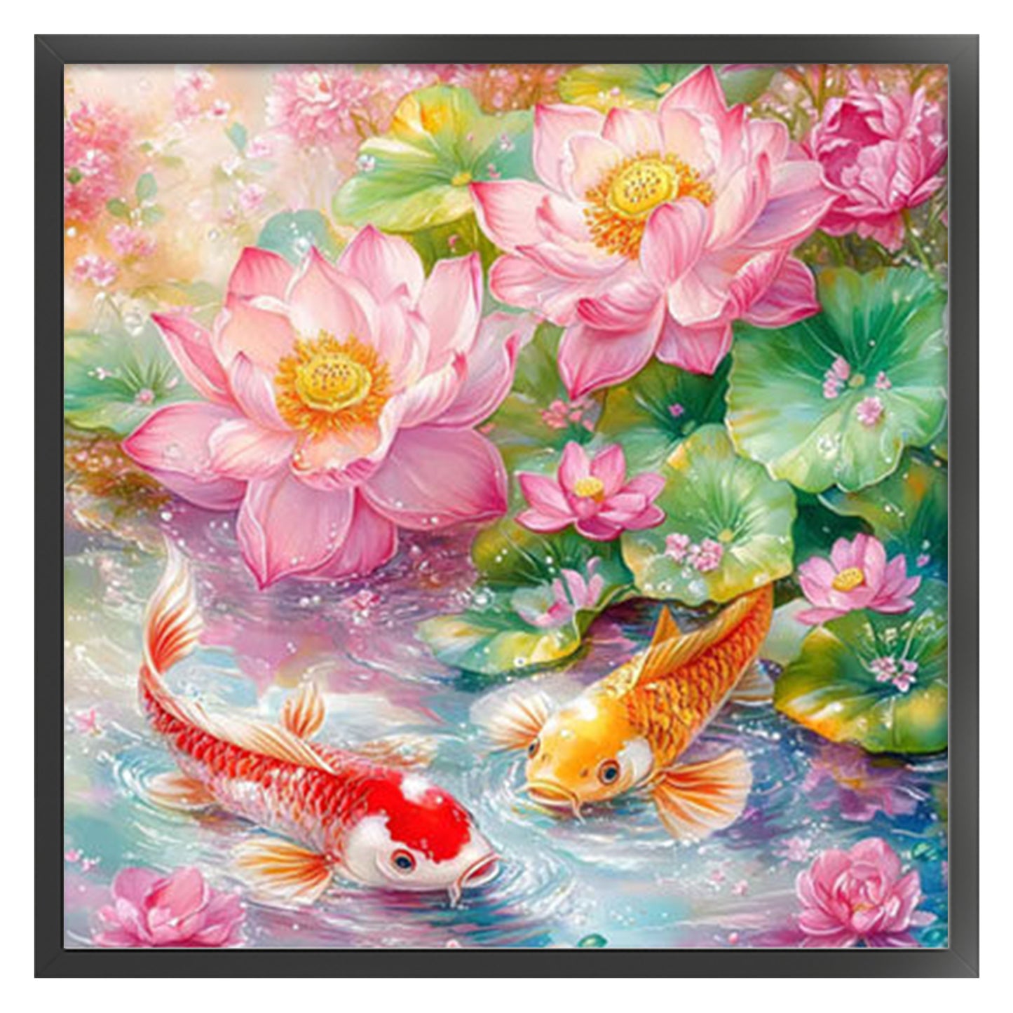 Nine Fish And Lotus Painting - Full 11CT Stamped Cross Stitch 65x65CM - Mona Lisa