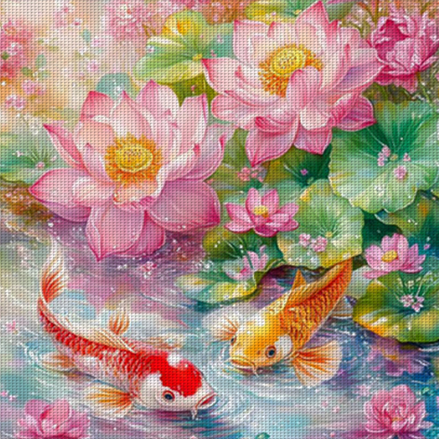 Nine Fish And Lotus Painting - Full 11CT Stamped Cross Stitch 65x65CM - Mona Lisa