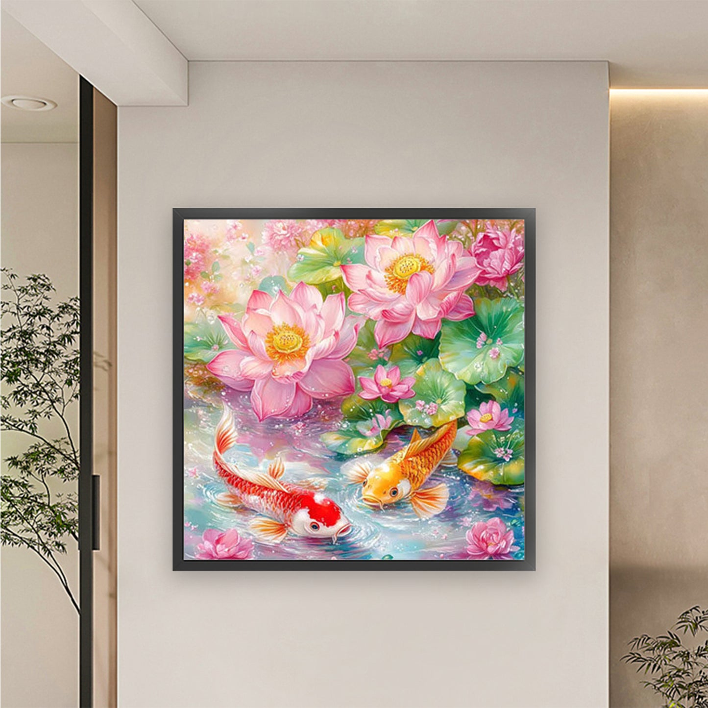Nine Fish And Lotus Painting - Full 11CT Stamped Cross Stitch 65x65CM - Mona Lisa
