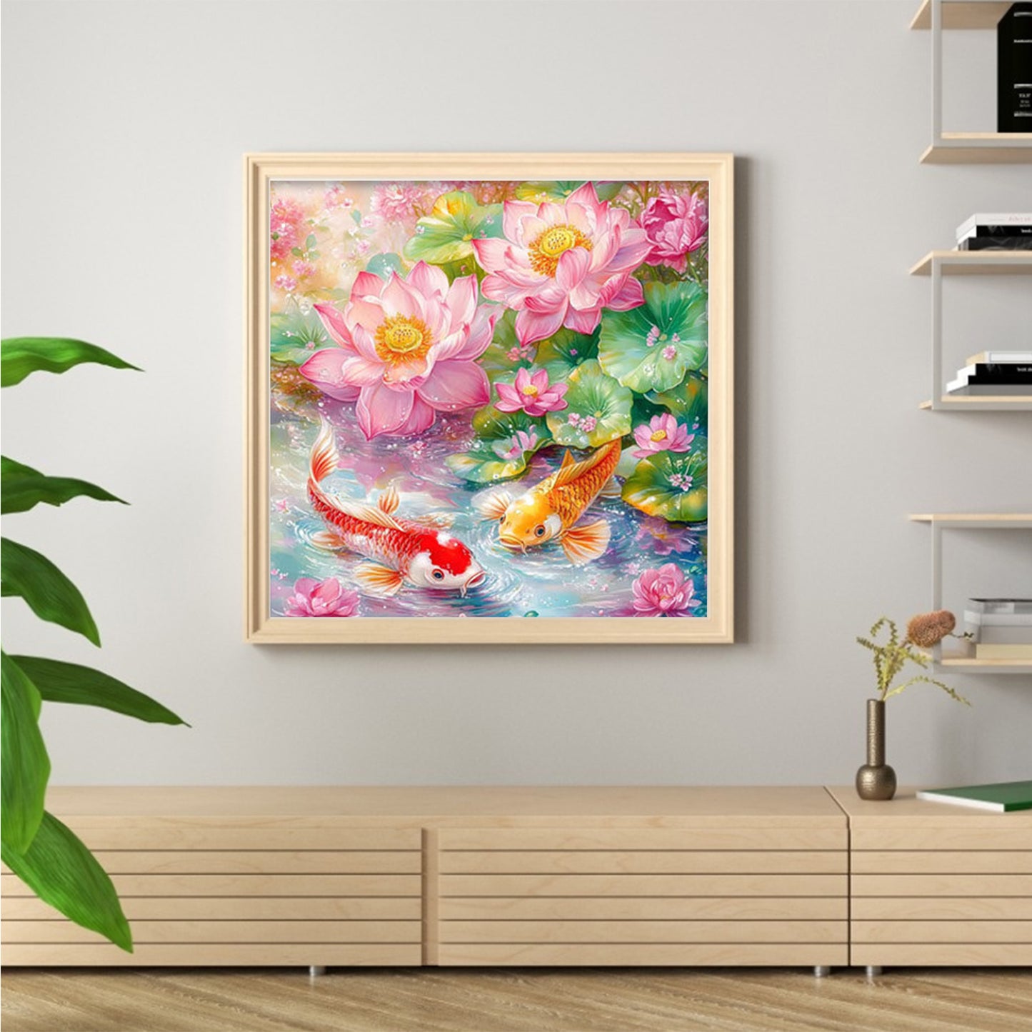 Nine Fish And Lotus Painting - Full 11CT Stamped Cross Stitch 65x65CM - Mona Lisa