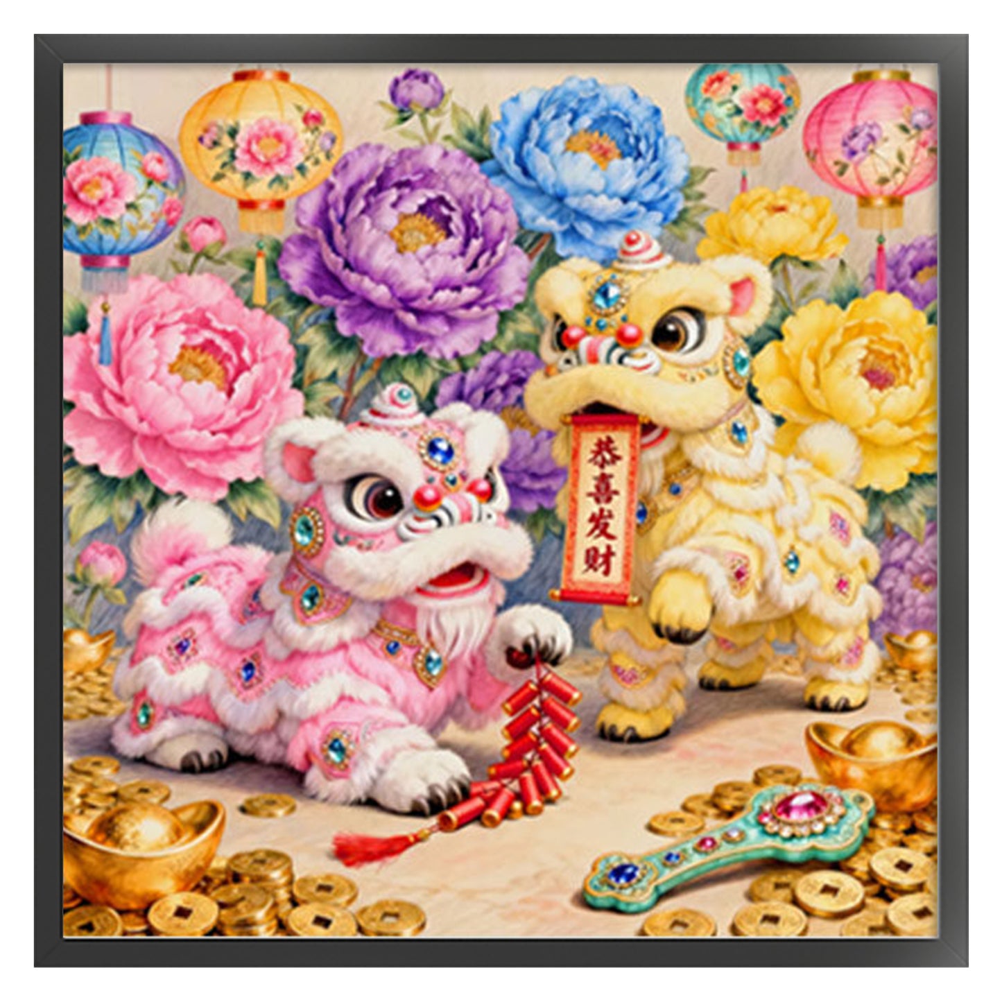 Double Lions Gathering Wealth - Full 11CT Stamped Cross Stitch 65x65CM - Mona Lisa