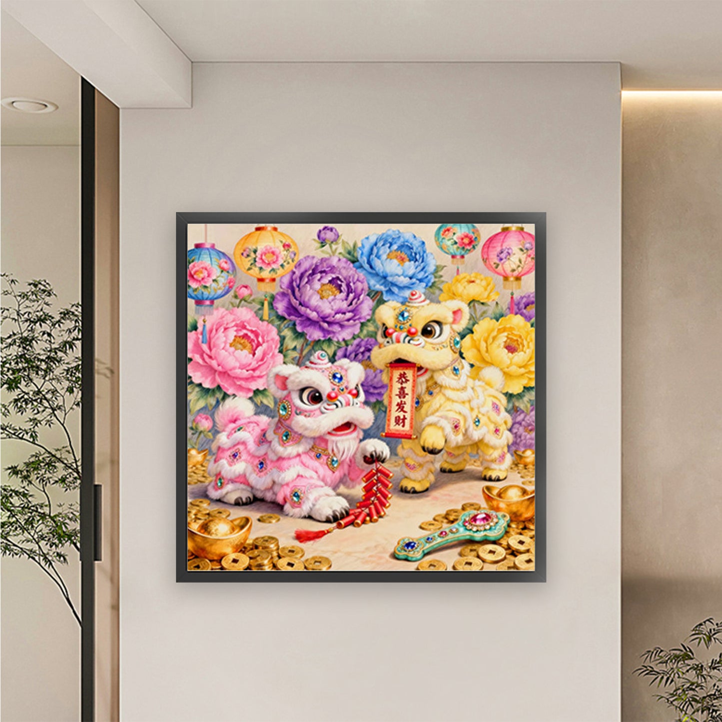 Double Lions Gathering Wealth - Full 11CT Stamped Cross Stitch 65x65CM - Mona Lisa