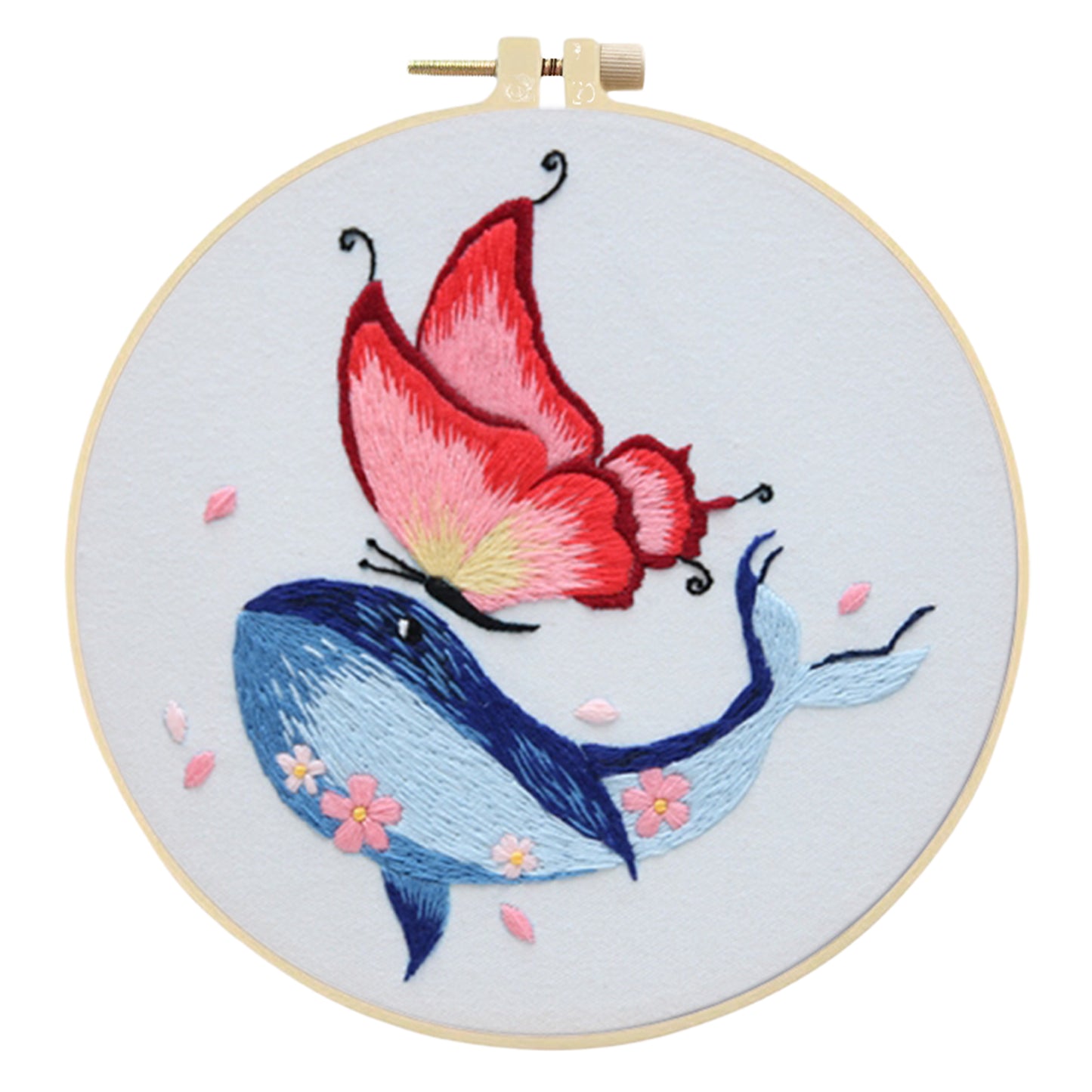 4PCS Butterfly & Whale - DIY Embroidery Cross Stitch Kit with Pattern Cotton Threads Needles Hoop 30x30CM/11.81x11.81in