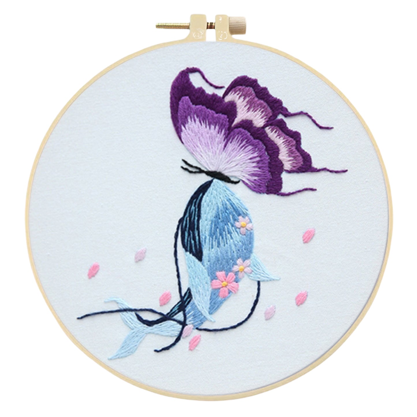 4PCS Butterfly & Whale - DIY Embroidery Cross Stitch Kit with Pattern Cotton Threads Needles Hoop 30x30CM/11.81x11.81in