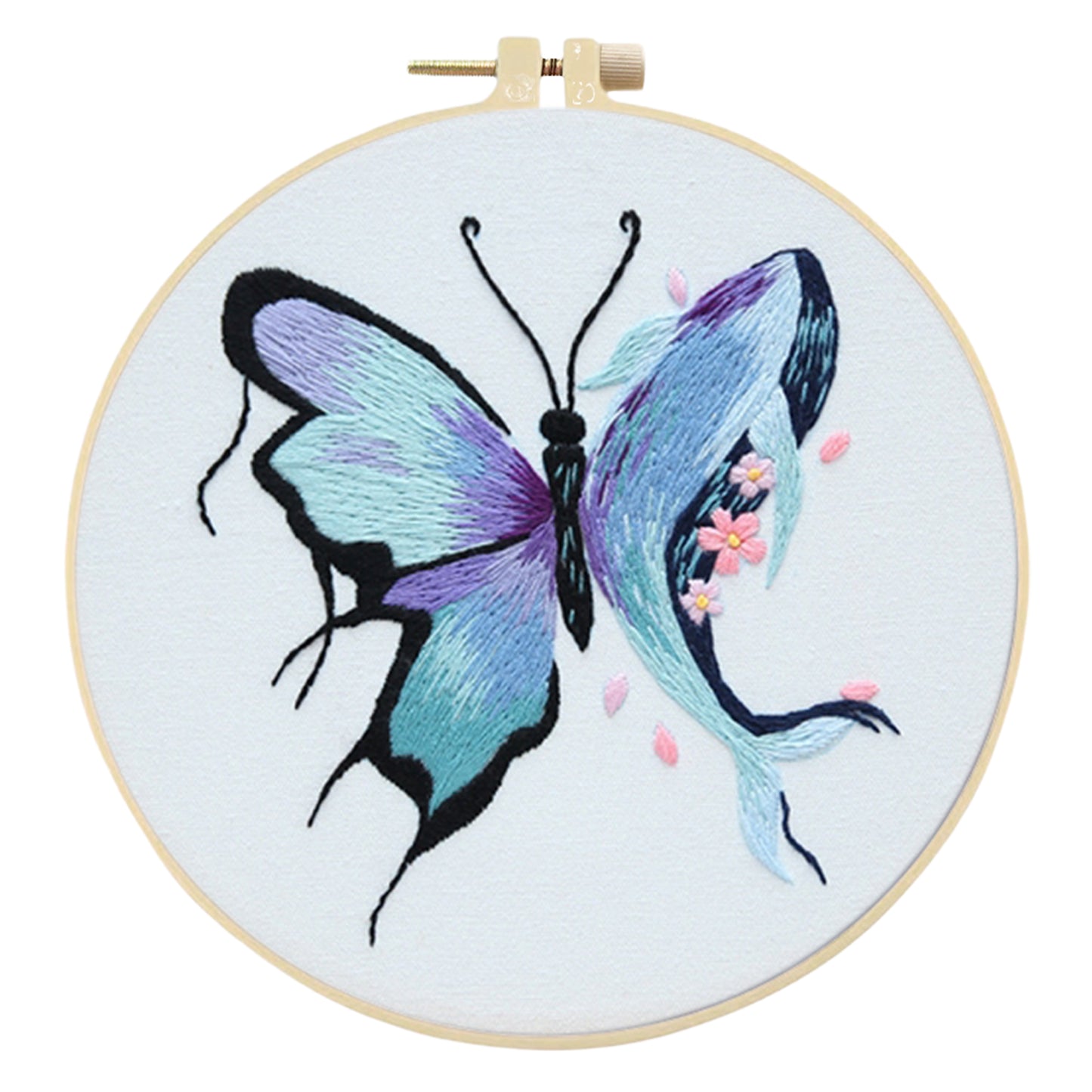 4PCS Butterfly & Whale - DIY Embroidery Cross Stitch Kit with Pattern Cotton Threads Needles Hoop 30x30CM/11.81x11.81in