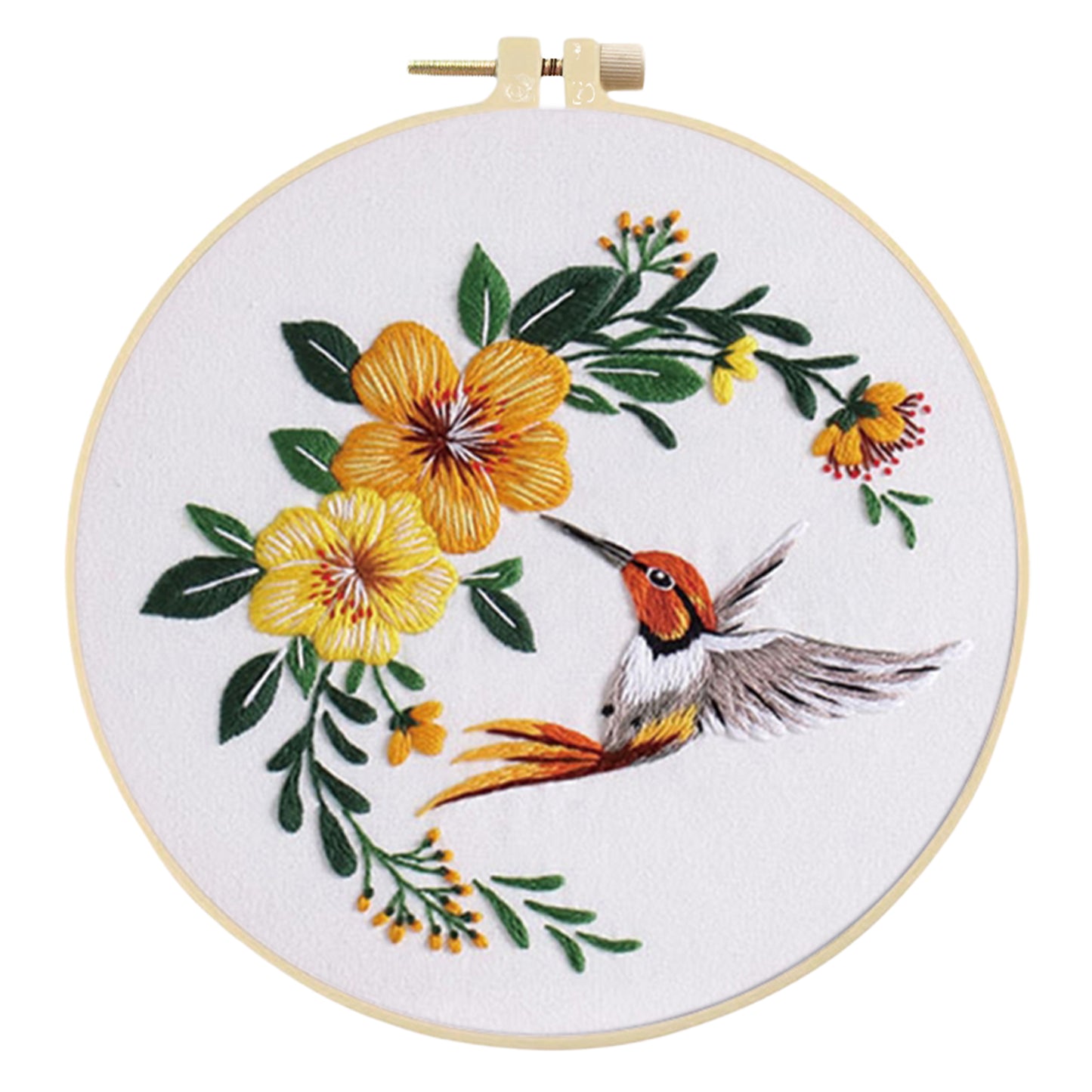 4PCS Nectar-Feeding Hummingbird - DIY Embroidery Cross Stitch Kit with Pattern Cotton Threads Needles Hoop 30x30CM/11.81x11.81in