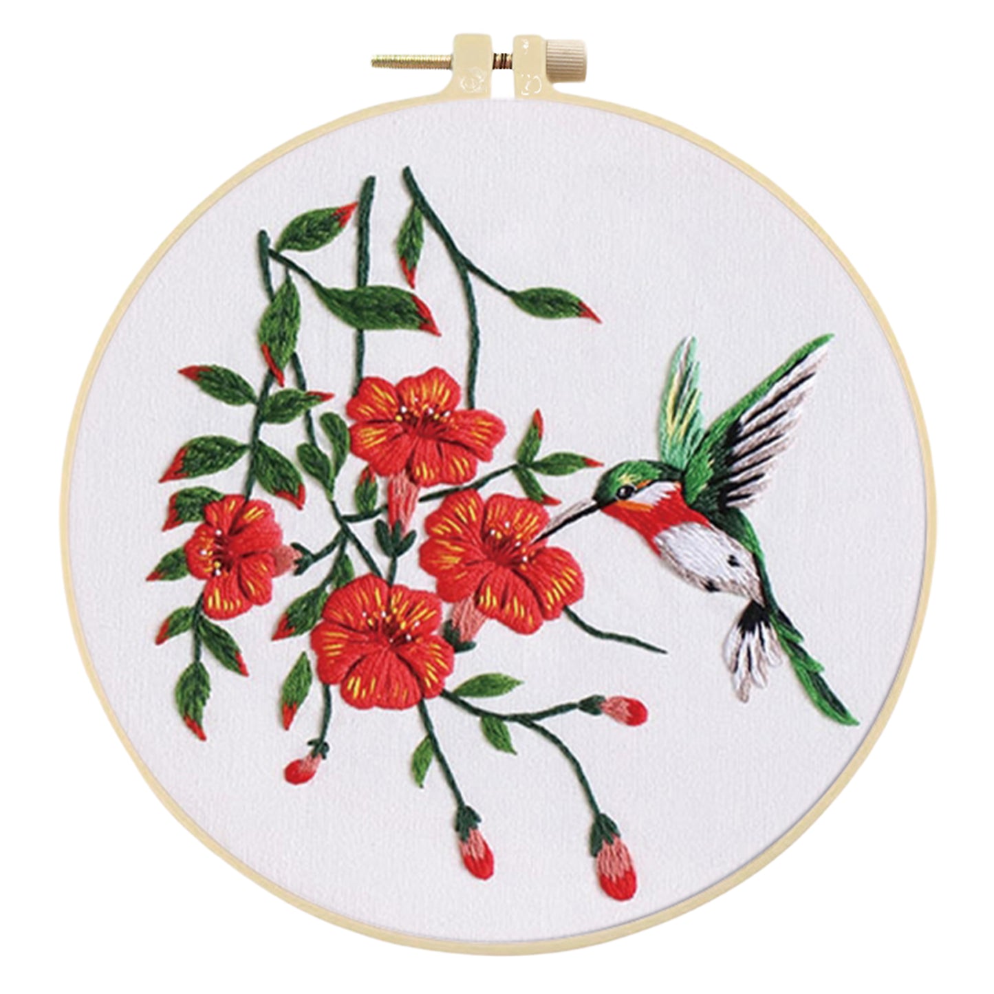 4PCS Nectar-Feeding Hummingbird - DIY Embroidery Cross Stitch Kit with Pattern Cotton Threads Needles Hoop 30x30CM/11.81x11.81in