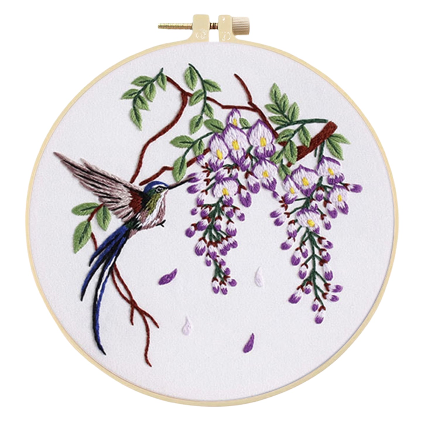 4PCS Nectar-Feeding Hummingbird - DIY Embroidery Cross Stitch Kit with Pattern Cotton Threads Needles Hoop 30x30CM/11.81x11.81in