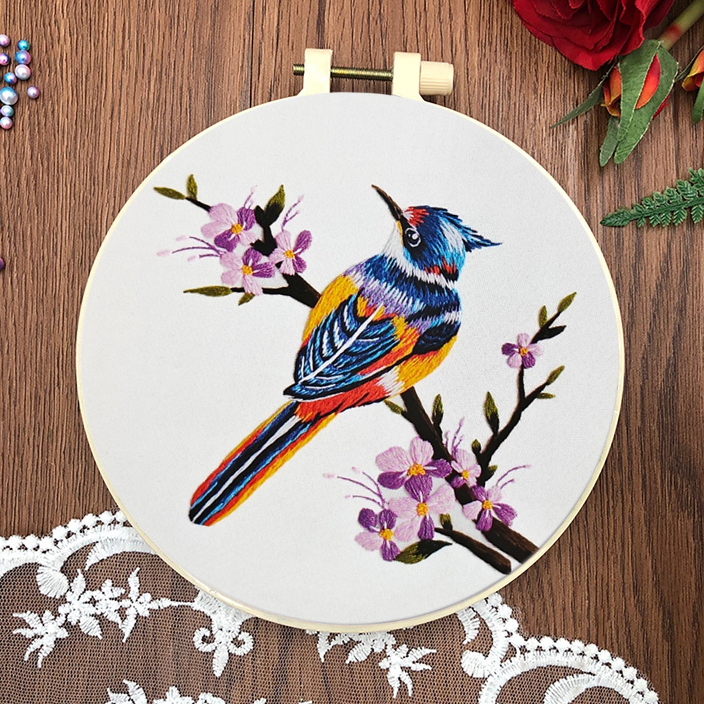 4PCS Birds - DIY Embroidery Cross Stitch Kit with Pattern Cotton Threads Needles Hoop 30x30CM/11.81x11.81in