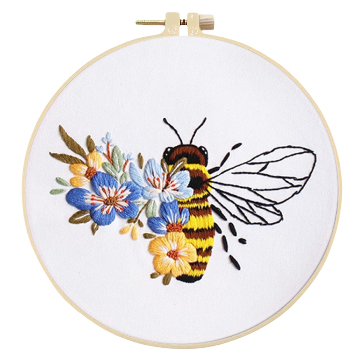 4PCS Bee - DIY Embroidery Cross Stitch Kit with Pattern Cotton Threads Needles Hoop 30x30CM/11.81x11.81in