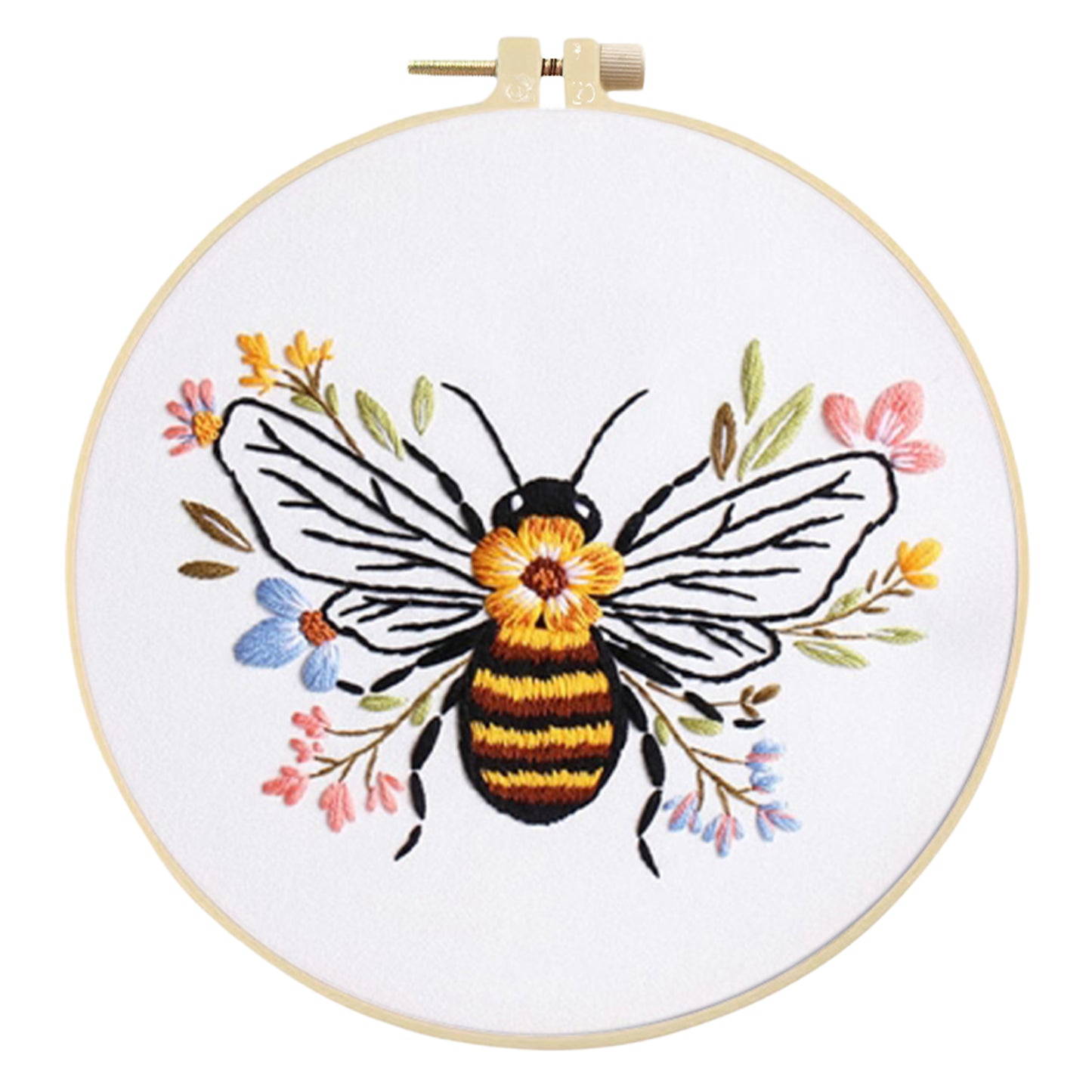 4PCS Bee - DIY Embroidery Cross Stitch Kit with Pattern Cotton Threads Needles Hoop 30x30CM/11.81x11.81in