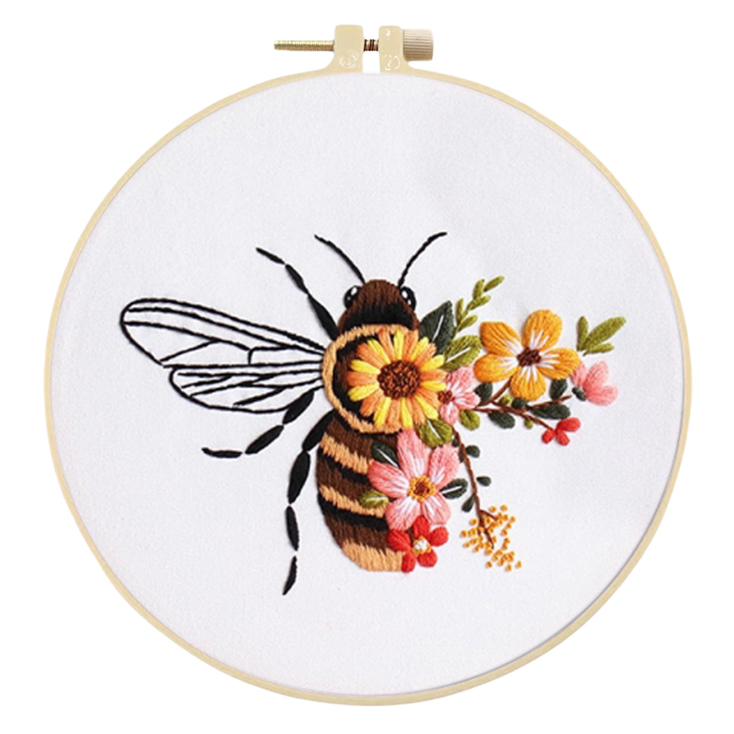 4PCS Bee - DIY Embroidery Cross Stitch Kit with Pattern Cotton Threads Needles Hoop 30x30CM/11.81x11.81in