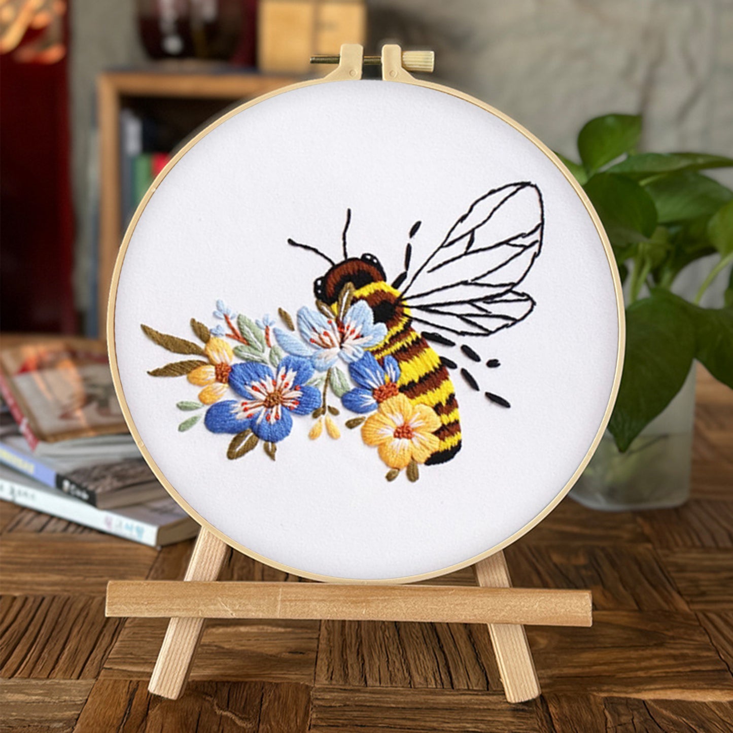 4PCS Bee - DIY Embroidery Cross Stitch Kit with Pattern Cotton Threads Needles Hoop 30x30CM/11.81x11.81in