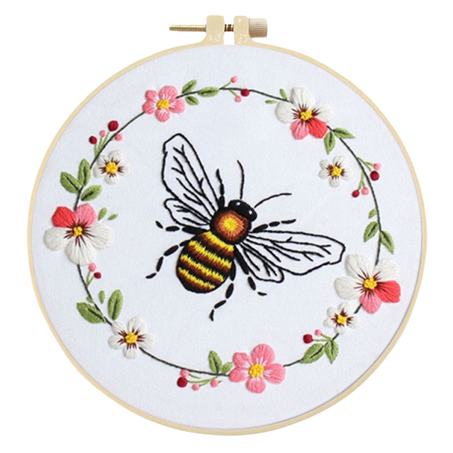 4PCS Bee & Flowers - DIY Embroidery Cross Stitch Kit with Pattern Cotton Threads Needles Hoop 30x30CM/11.81x11.81in