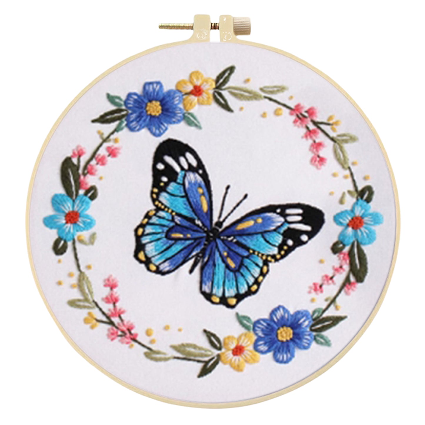 4PCS Butterfly & Flowers - DIY Embroidery Cross Stitch Kit with Pattern Cotton Threads Needles Hoop 30x30CM/11.81x11.81in