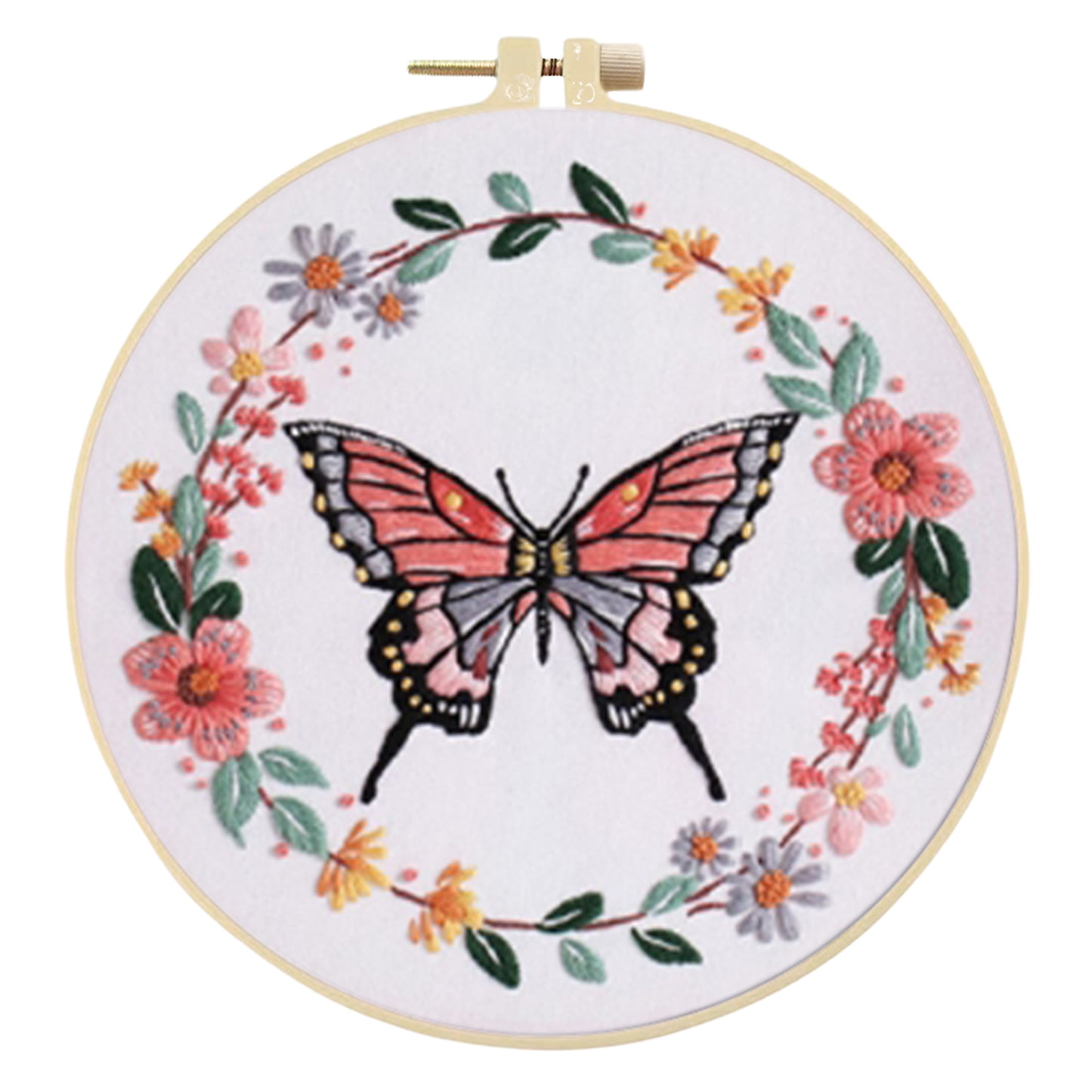 4PCS Butterfly & Flowers - DIY Embroidery Cross Stitch Kit with Pattern Cotton Threads Needles Hoop 30x30CM/11.81x11.81in