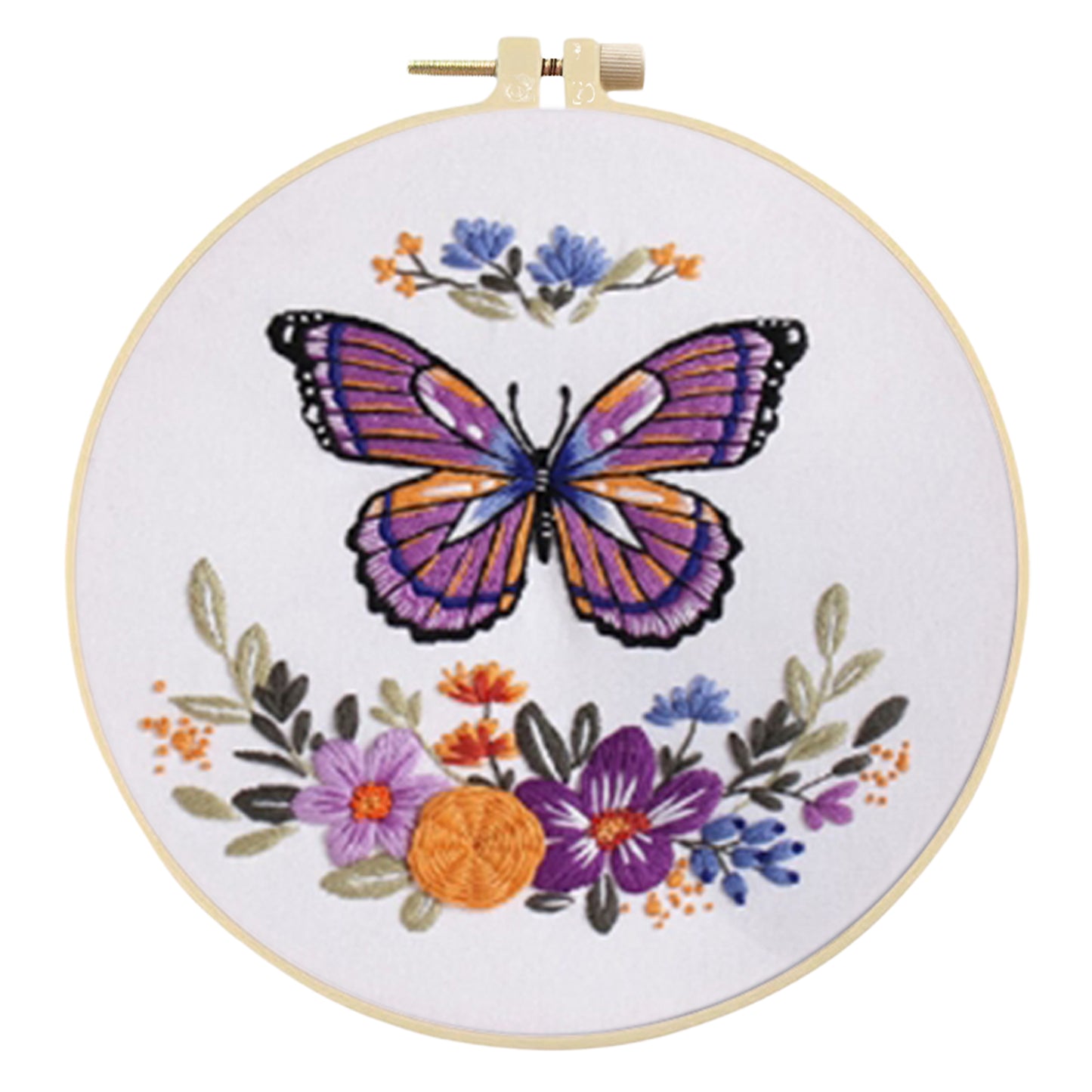 4PCS Butterfly & Flowers - DIY Embroidery Cross Stitch Kit with Pattern Cotton Threads Needles Hoop 30x30CM/11.81x11.81in