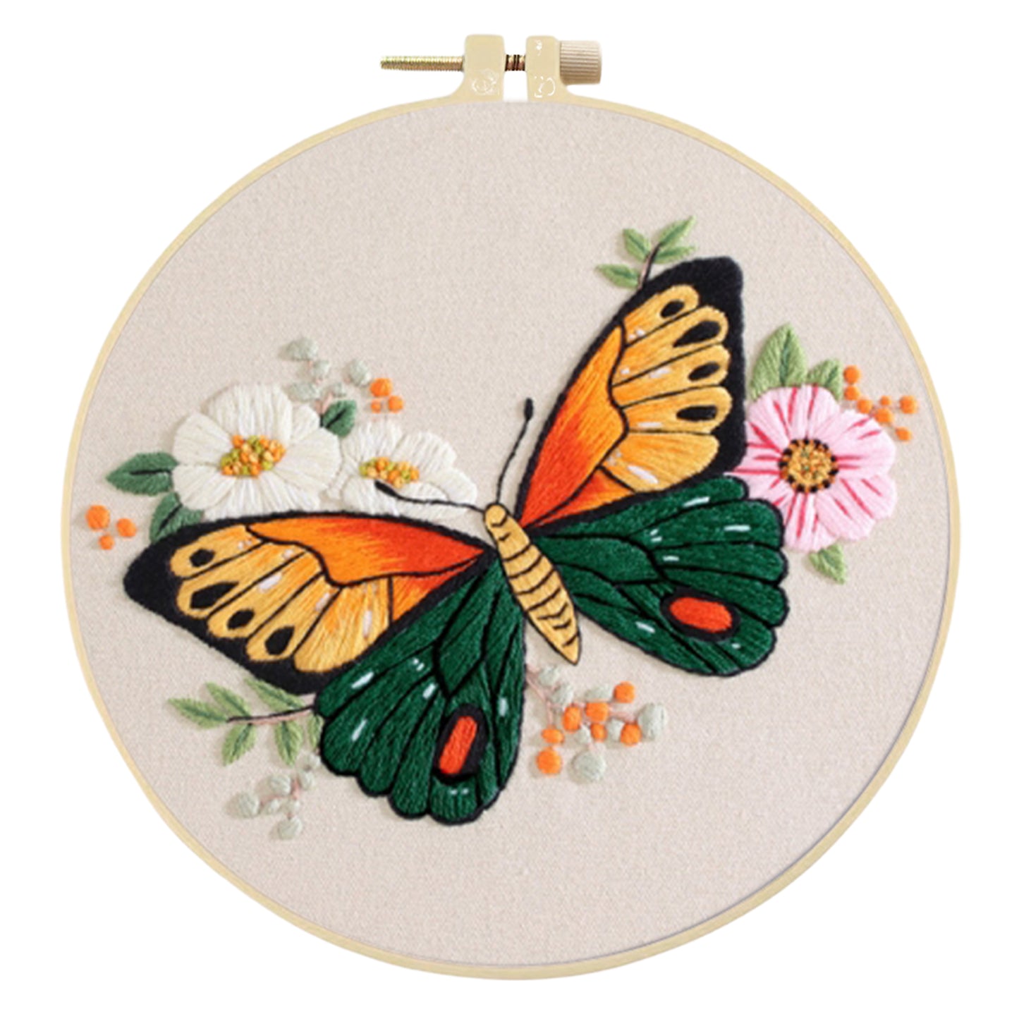 4PCS Colorful Butterflies - DIY Embroidery Cross Stitch Kit with Pattern Cotton Threads Needles Hoop 30x30CM/11.81x11.81in