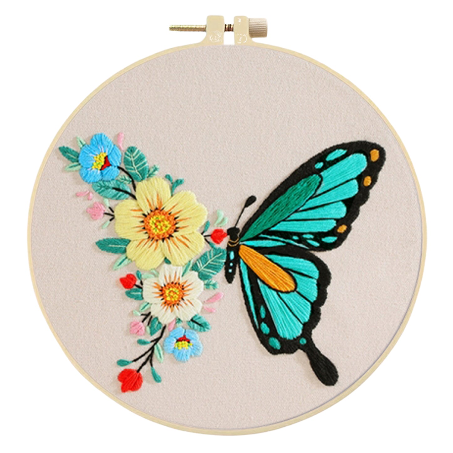 4PCS Colorful Butterflies - DIY Embroidery Cross Stitch Kit with Pattern Cotton Threads Needles Hoop 30x30CM/11.81x11.81in
