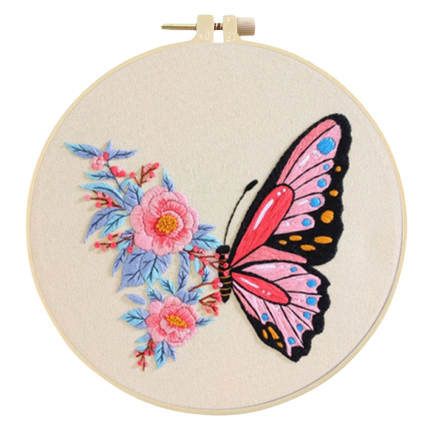 4PCS Colorful Butterflies - DIY Embroidery Cross Stitch Kit with Pattern Cotton Threads Needles Hoop 30x30CM/11.81x11.81in