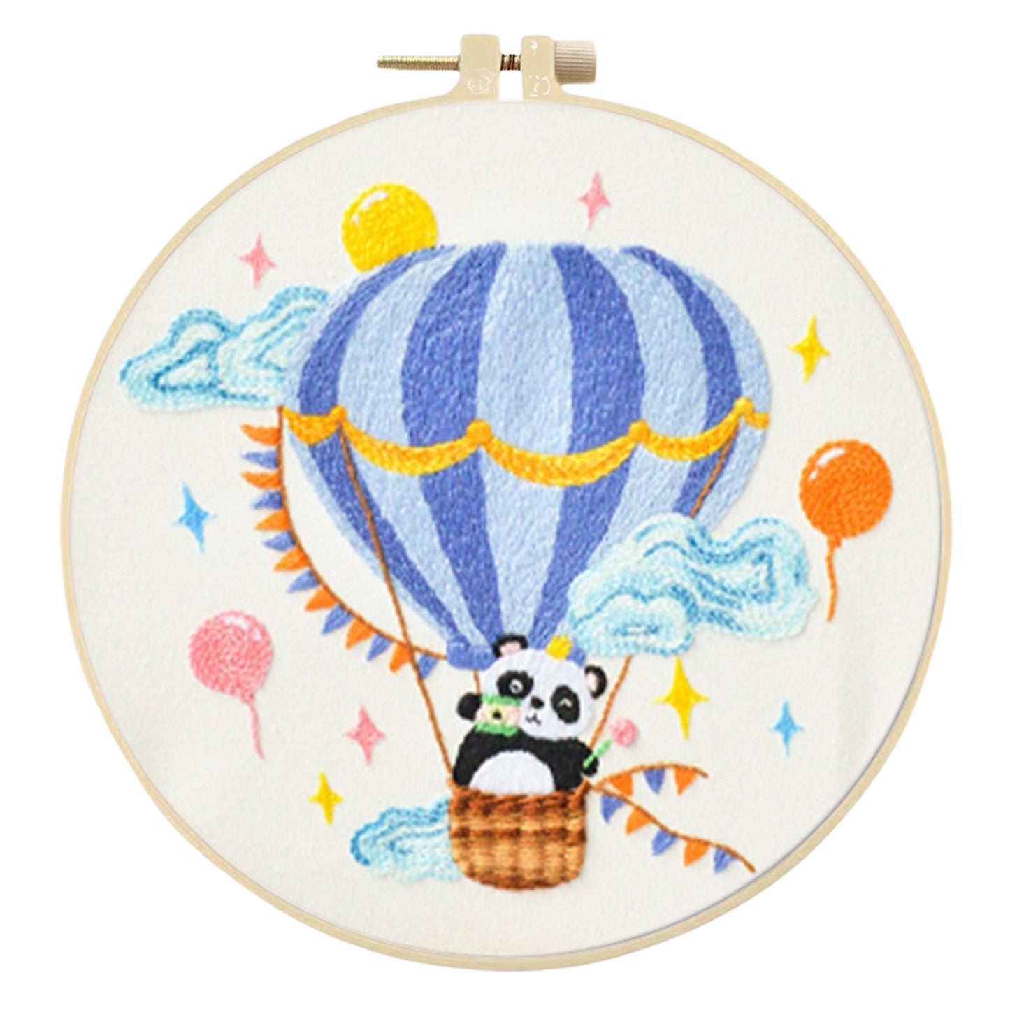 4PCS Animals & Balloons - DIY Embroidery Cross Stitch Kit with Pattern Cotton Threads Needles Hoop 30x30CM/11.81x11.81in