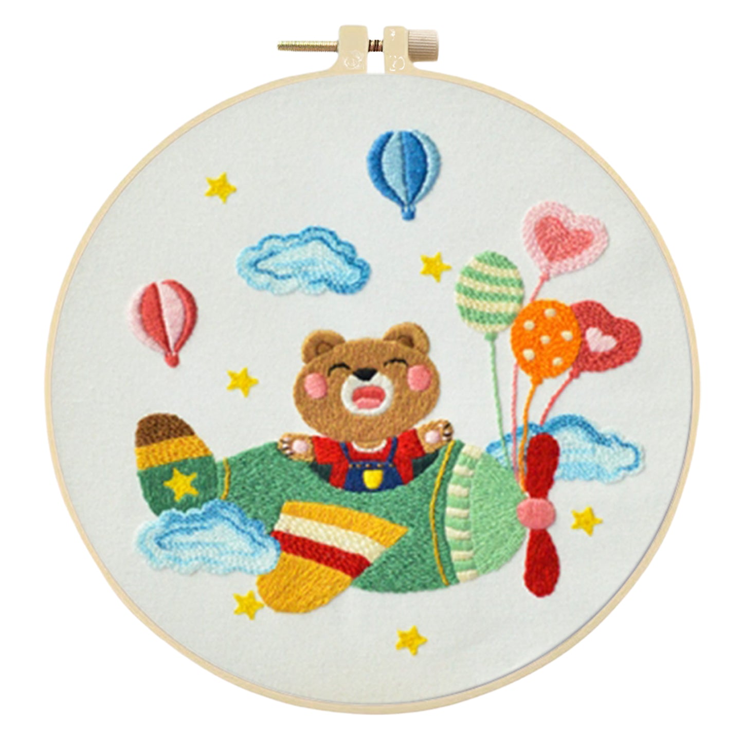 4PCS Animals & Balloons - DIY Embroidery Cross Stitch Kit with Pattern Cotton Threads Needles Hoop 30x30CM/11.81x11.81in
