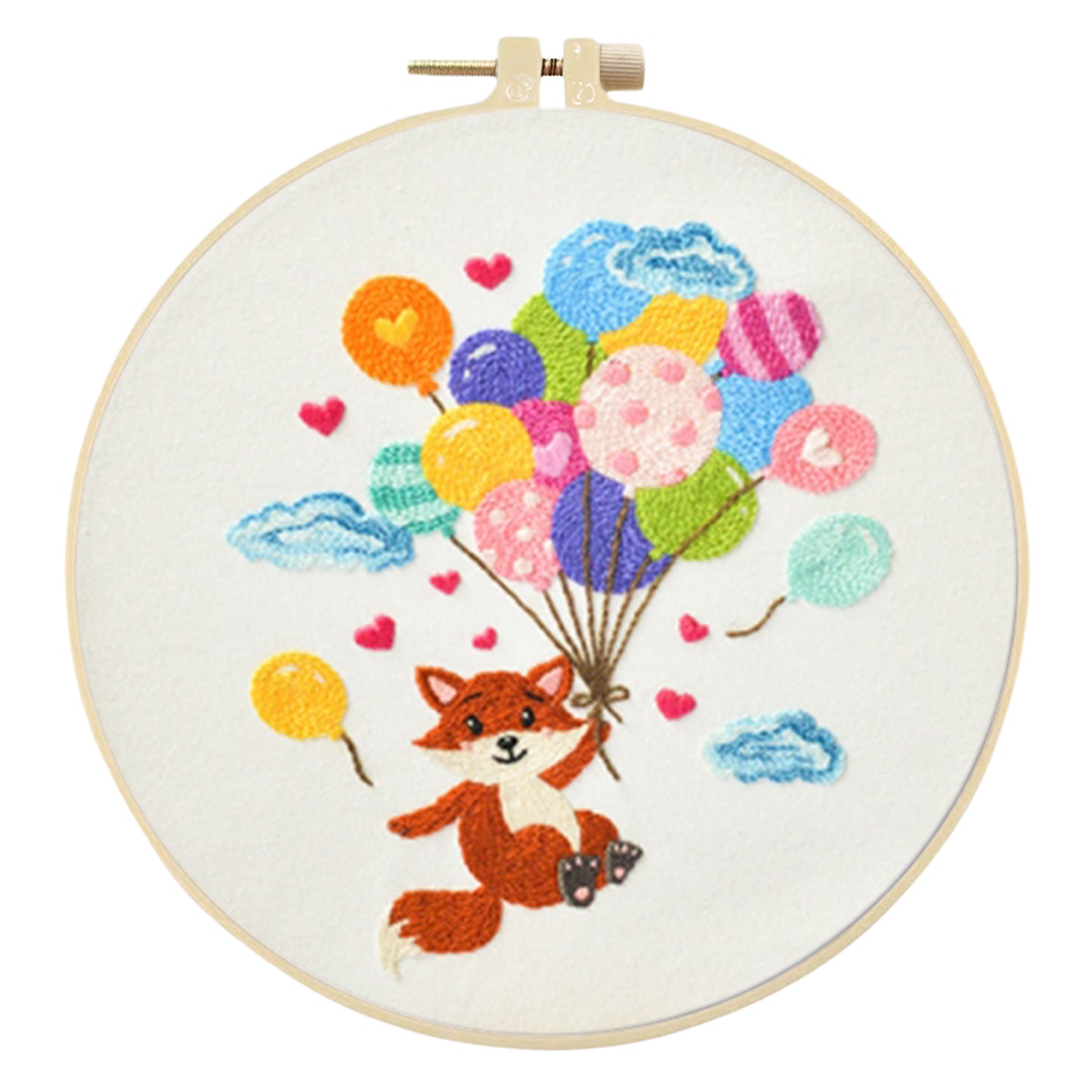 4PCS Animals & Balloons - DIY Embroidery Cross Stitch Kit with Pattern Cotton Threads Needles Hoop 30x30CM/11.81x11.81in