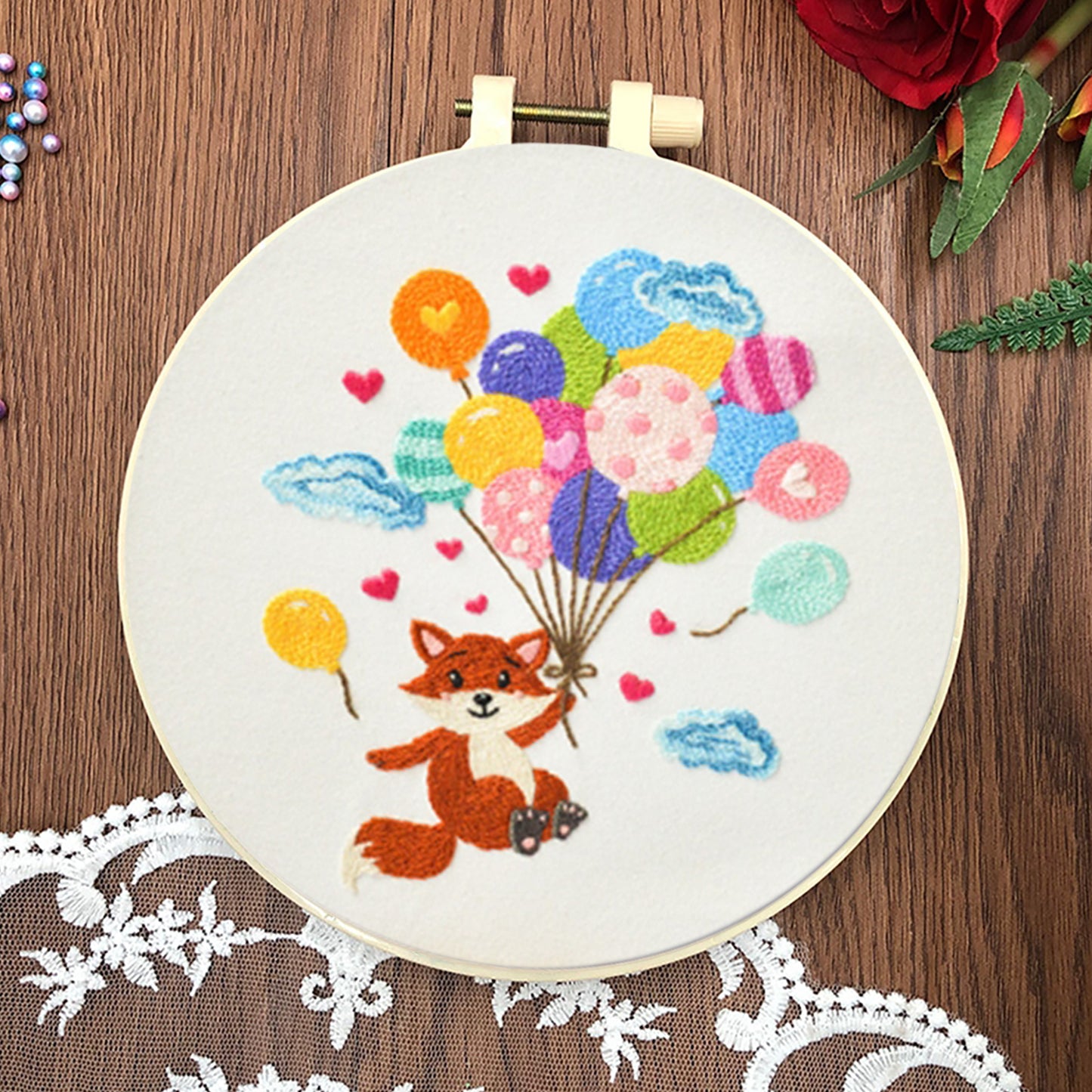 4PCS Animals & Balloons - DIY Embroidery Cross Stitch Kit with Pattern Cotton Threads Needles Hoop 30x30CM/11.81x11.81in